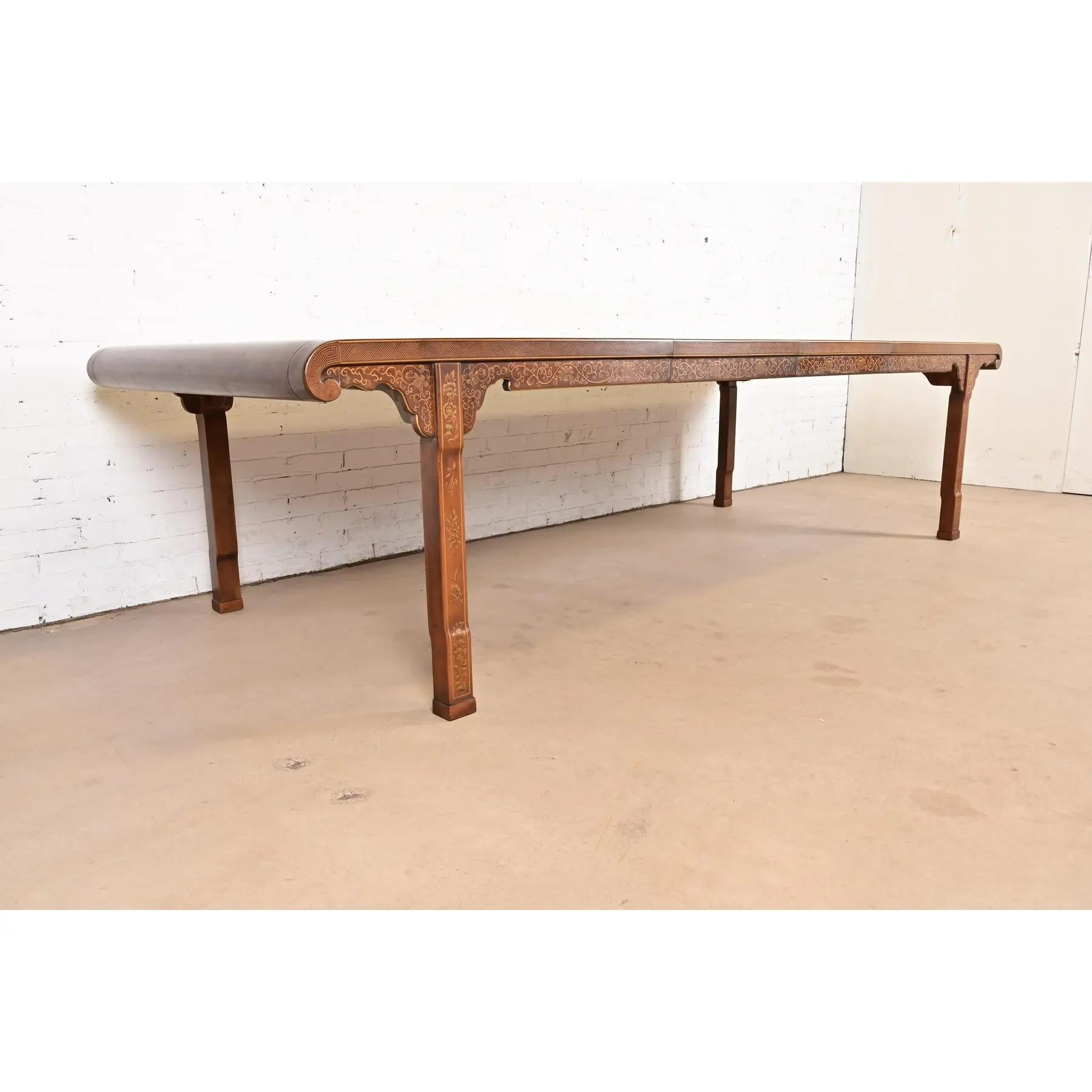 Mahogany Drexel Heritage Hollywood Regency Chinoiserie Extension Dining Table, Circa 1970 For Sale