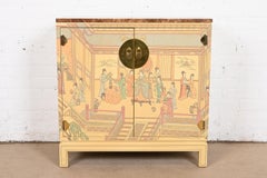 Drexel Heritage Hollywood Regency Chinoiserie Hand-Painted Lacquered Bar Cabinet