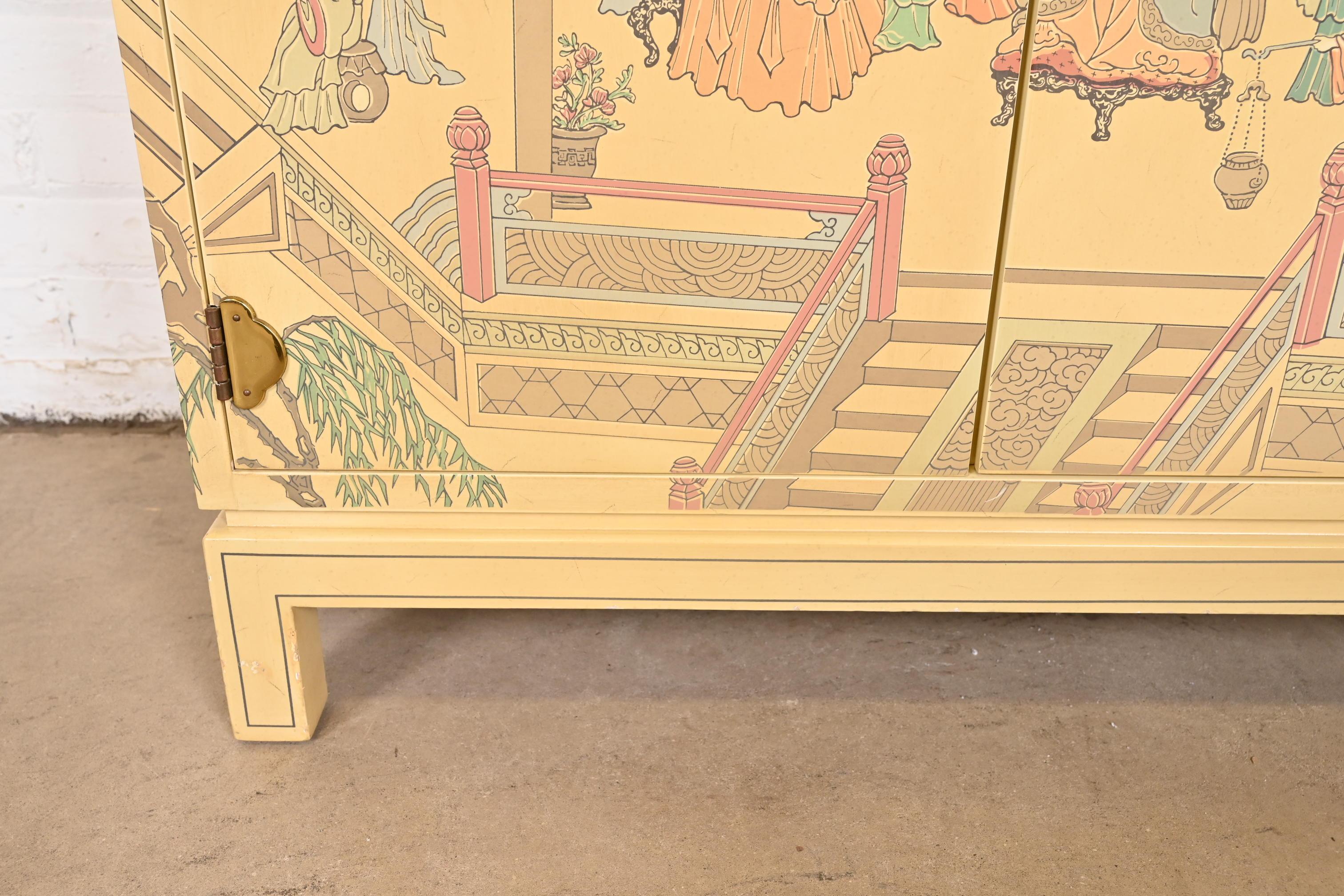Drexel Heritage Hollywood Regency Chinoiserie-Barschrank, handbemalt, lackiert und lackiert im Angebot 3