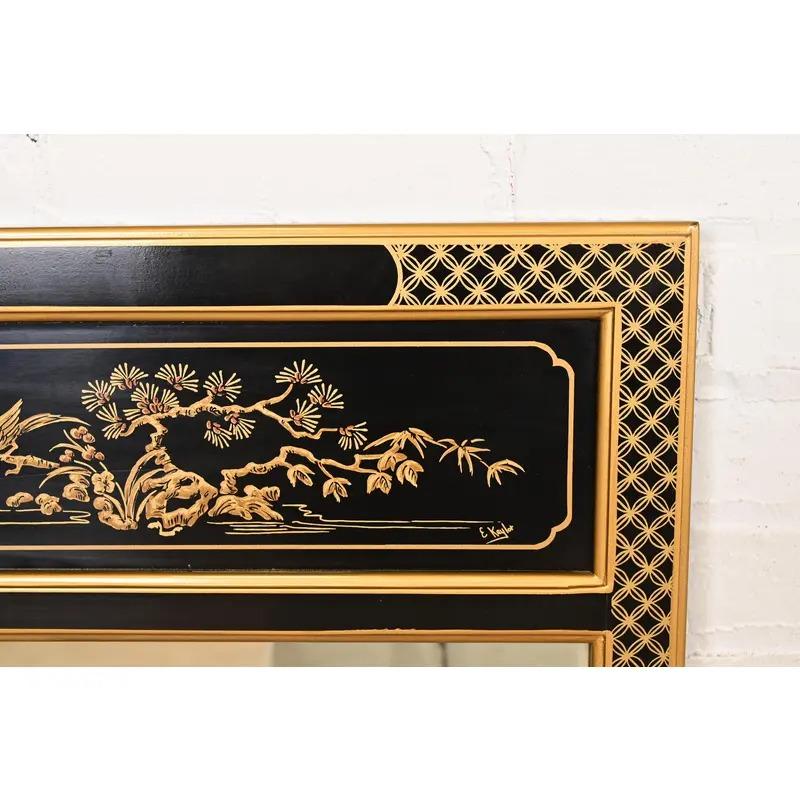 Fine XX secolo Specchio da parete laccato dipinto a mano Drexel Heritage Hollywood Regency Chinoiserie in vendita