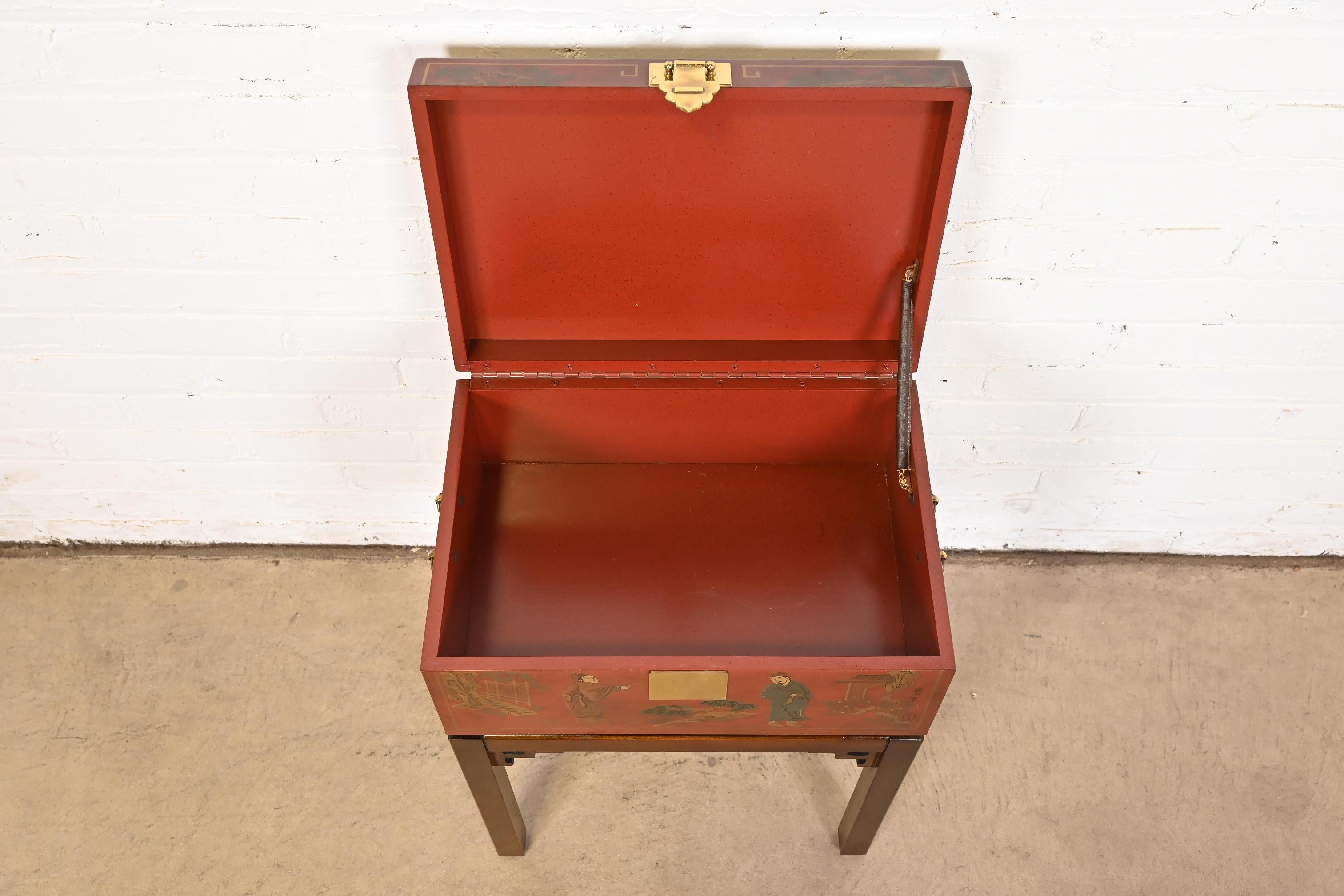 Drexel Heritage Hollywood Regency Chinoiserie Hand-Painted Red Chest on Stand 7
