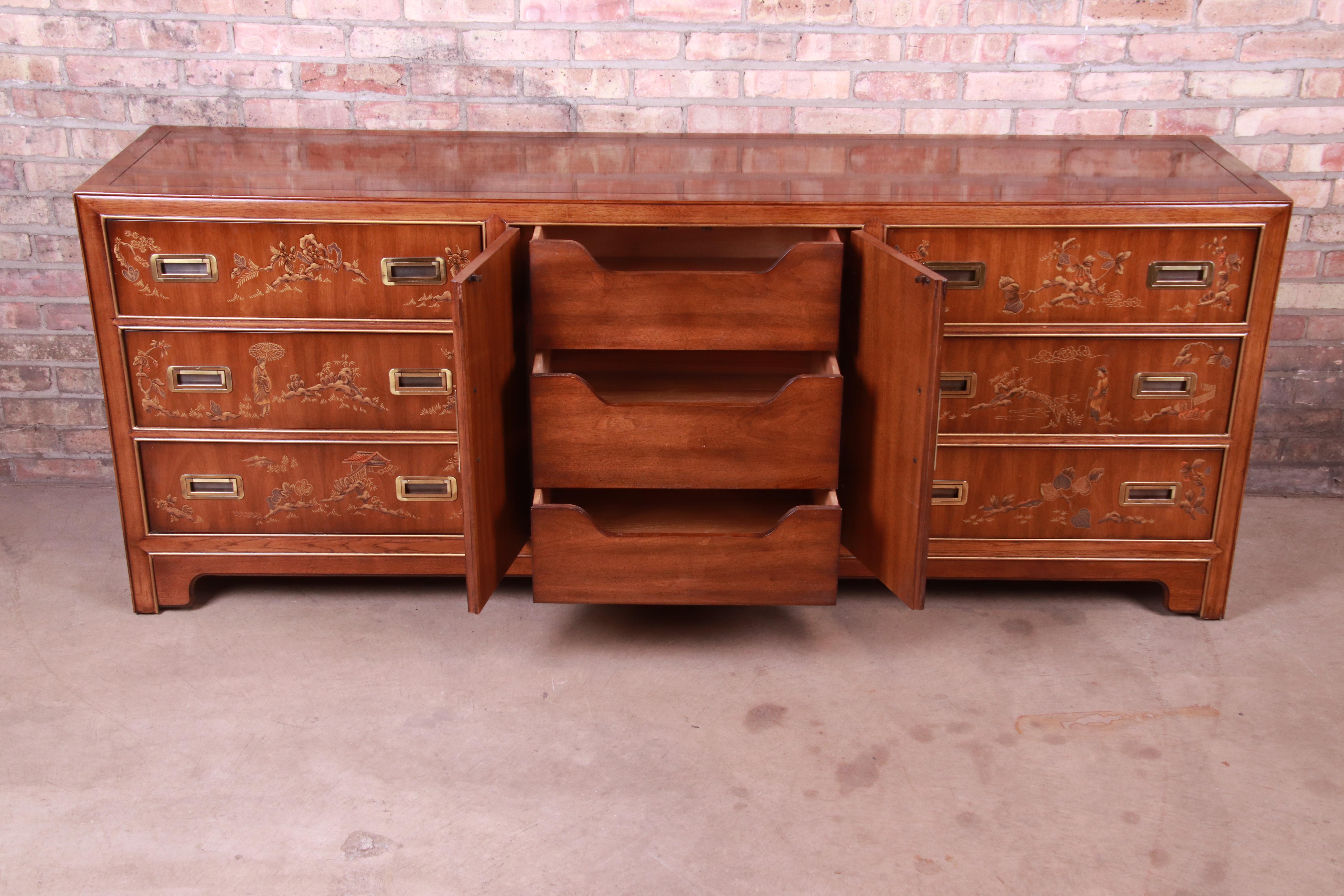 Drexel Heritage Hollywood Regency Chinoiserie Long Dresser or Credenza 7