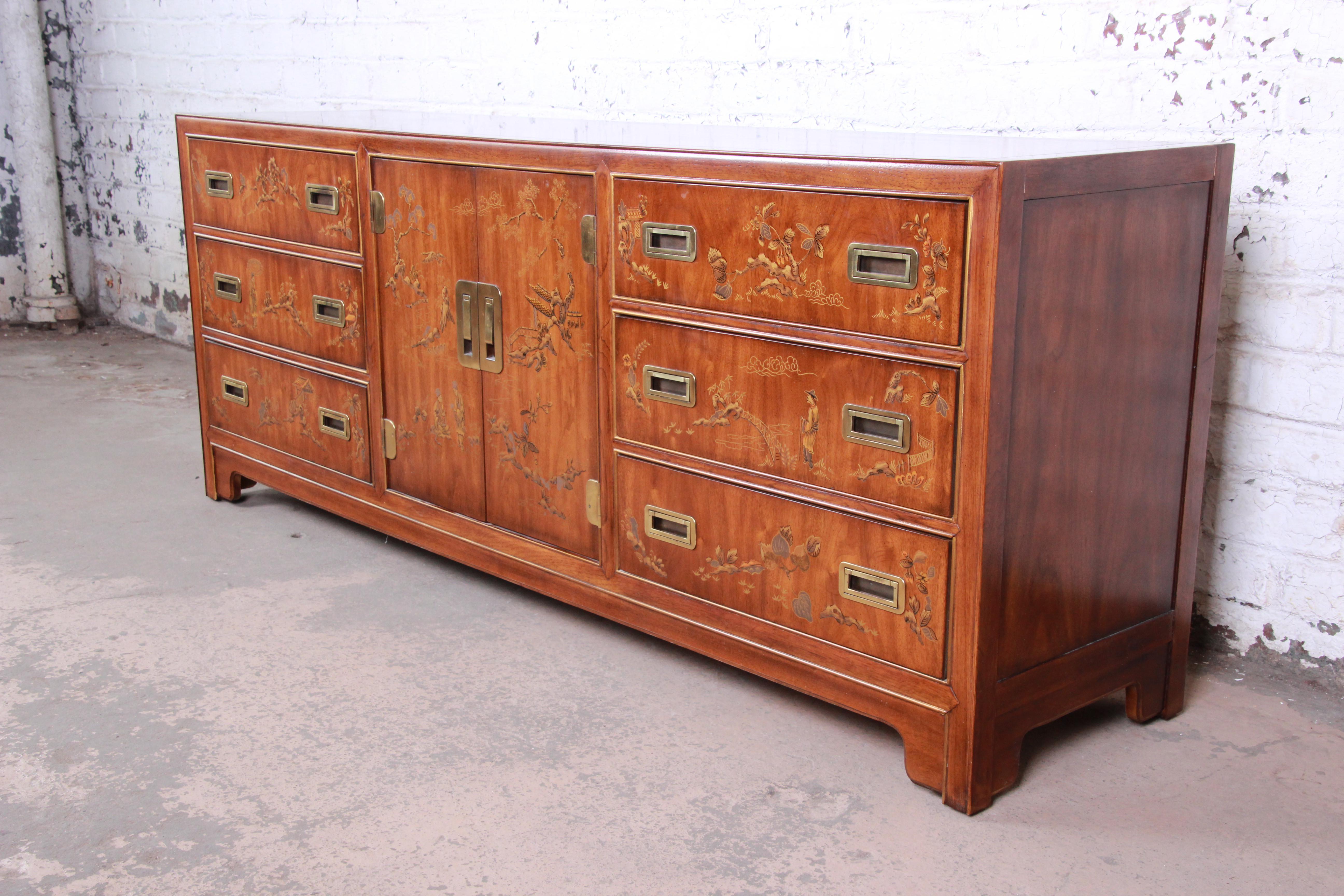Drexel Heritage Hollywood Regency Chinoiserie Long Dresser Or