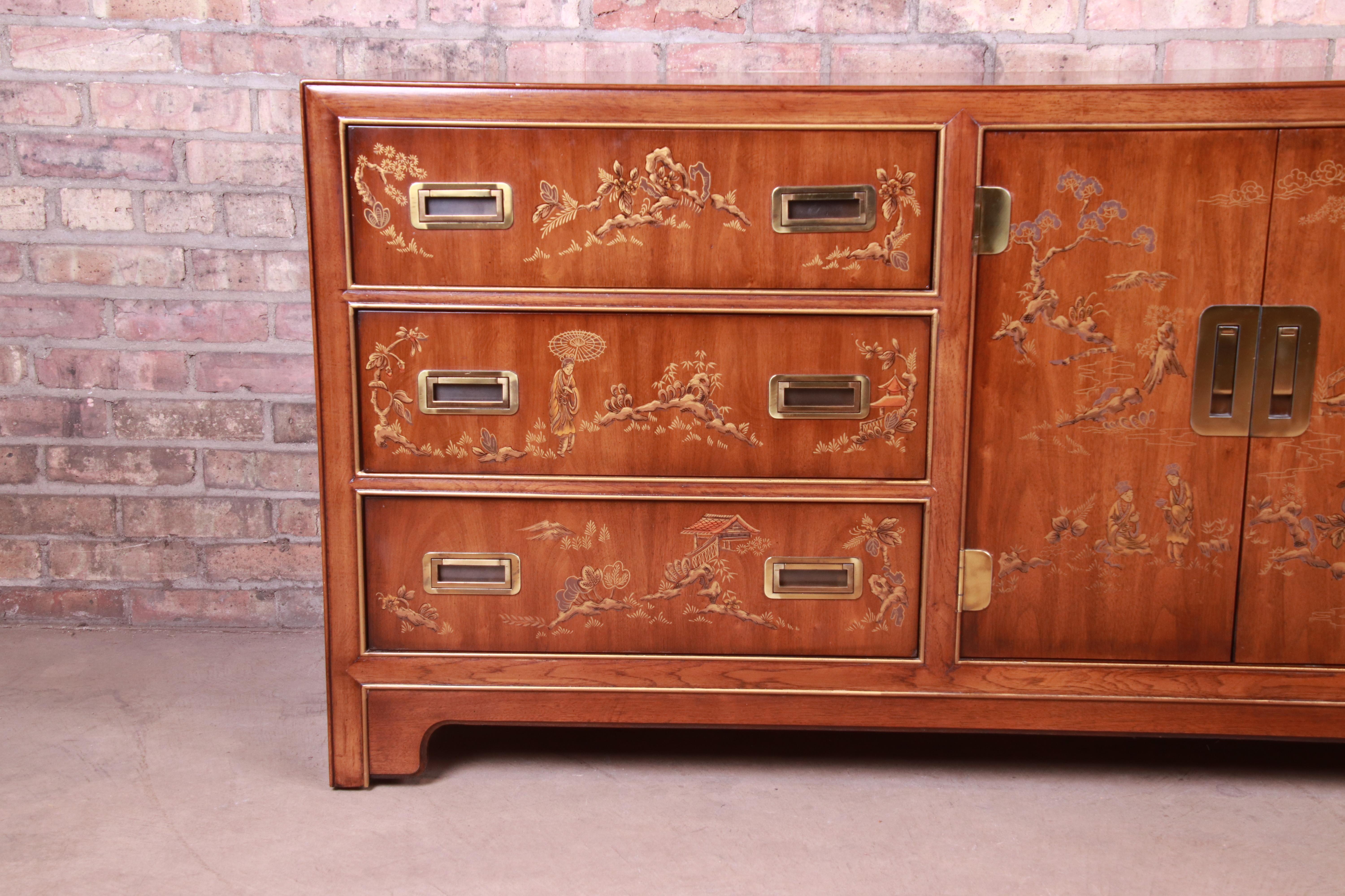 American Drexel Heritage Hollywood Regency Chinoiserie Long Dresser or Credenza