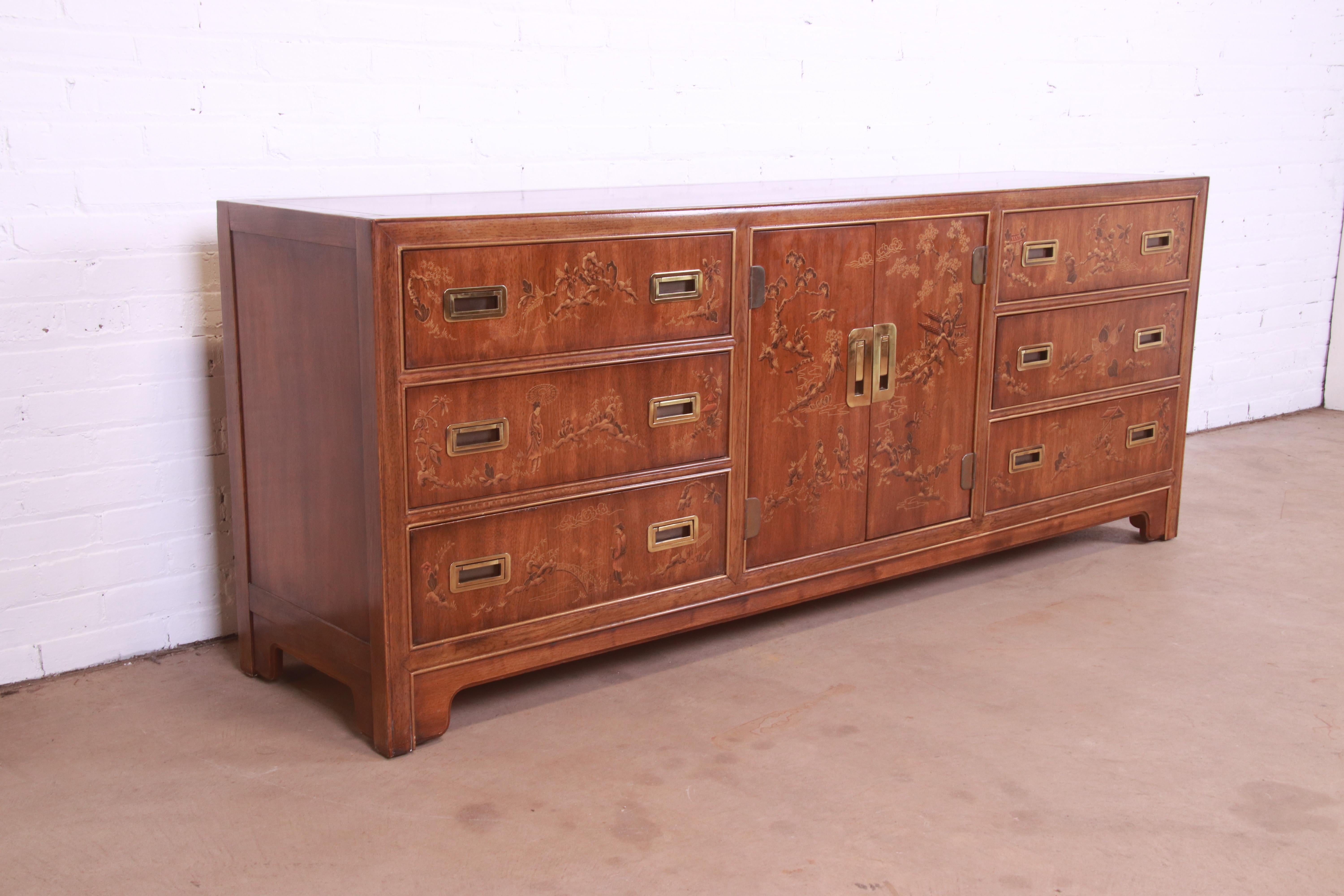 Late 20th Century Drexel Heritage Hollywood Regency Chinoiserie Long Dresser or Credenza