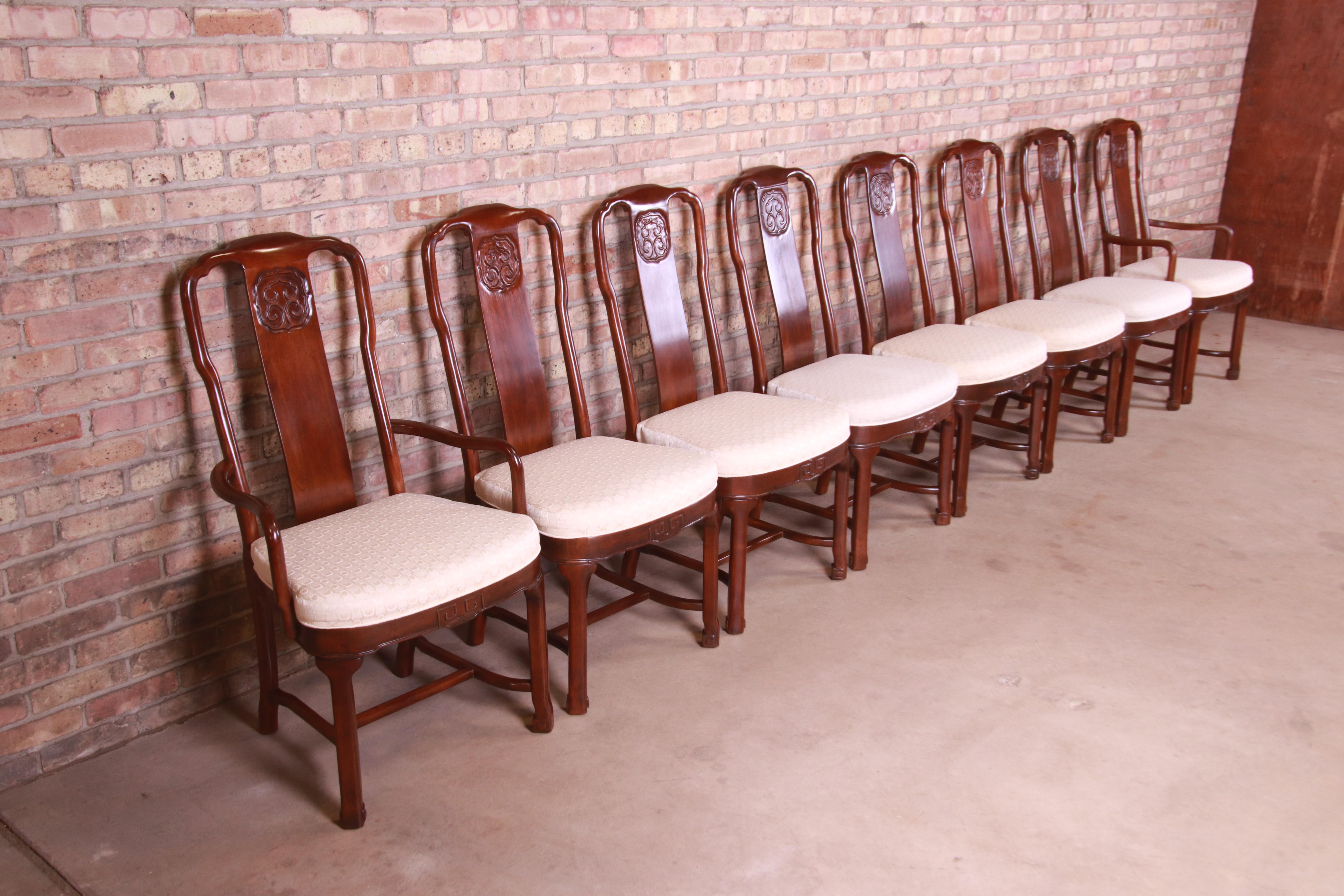 Late 20th Century Drexel Heritage Hollywood Regency Chinoiserie Mahogany Dining Chairs, Set of 8