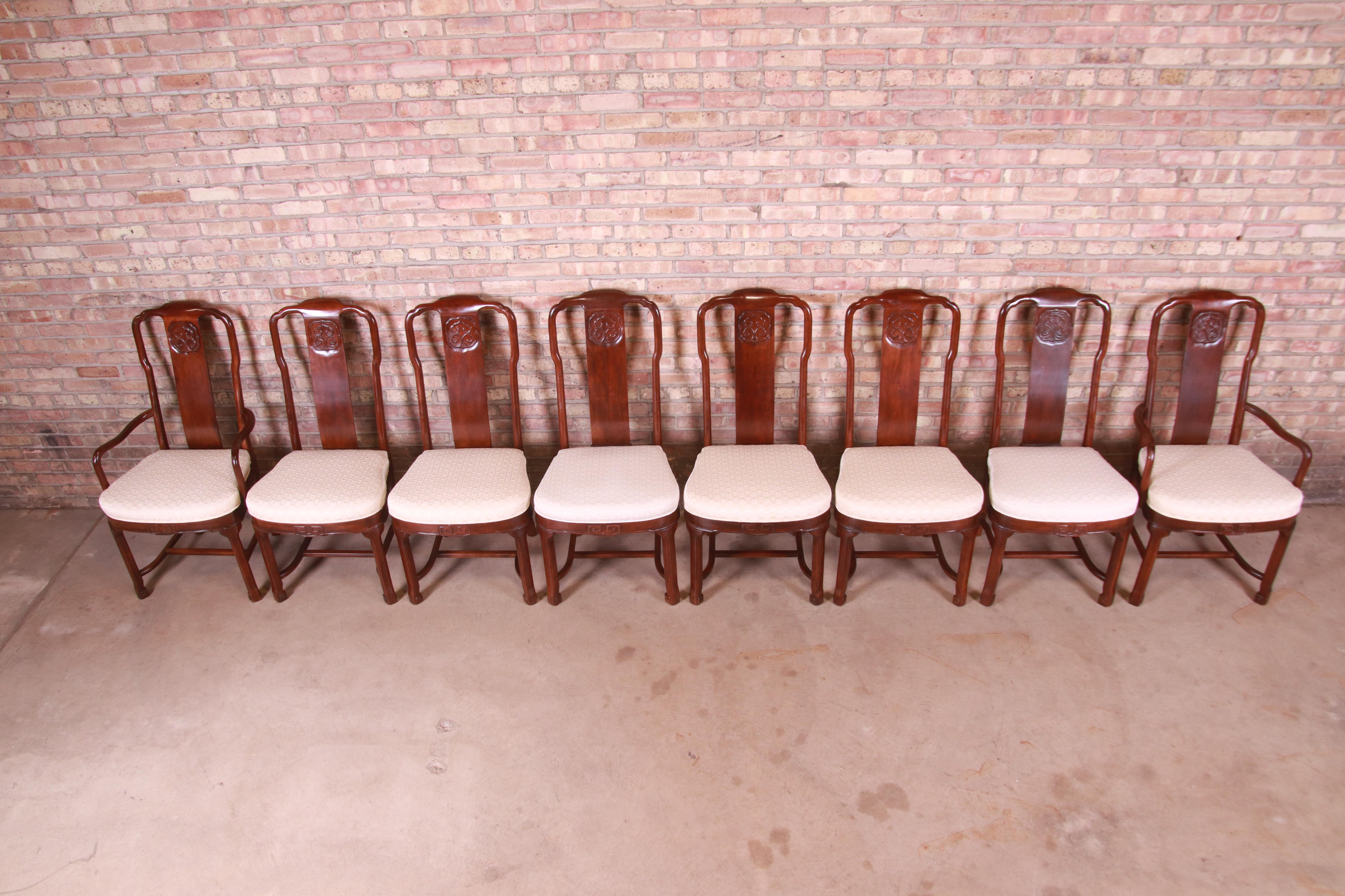 Drexel Heritage Hollywood Regency Chinoiserie Mahogany Dining Chairs, Set of 8 1