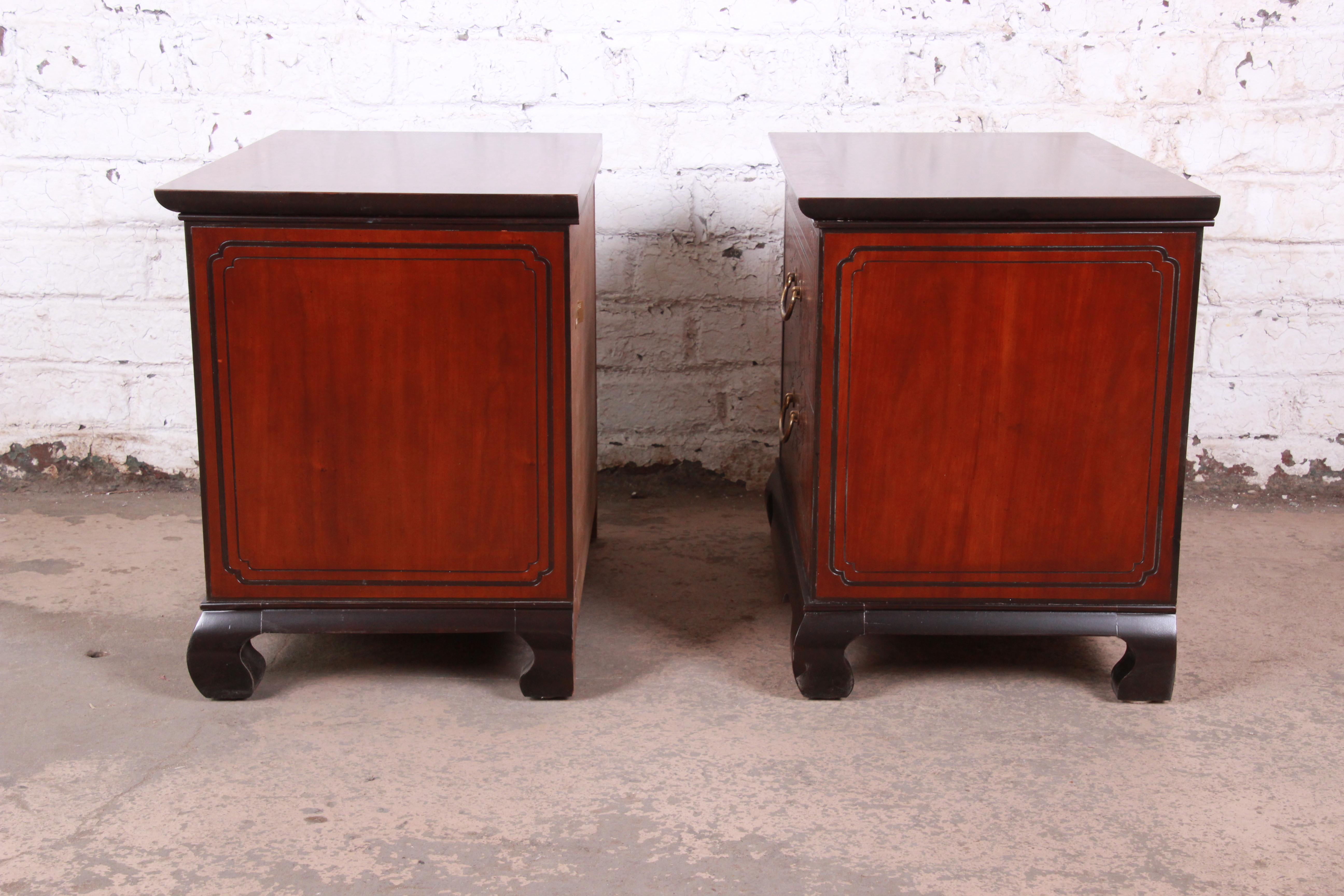 Drexel Heritage Hollywood Regency Chinoiserie Mahogany Nightstands, Pair 8