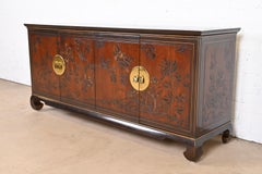 Drexel Heritage Hollywood Regency Chinoiserie Mahogany Sideboard Credenza