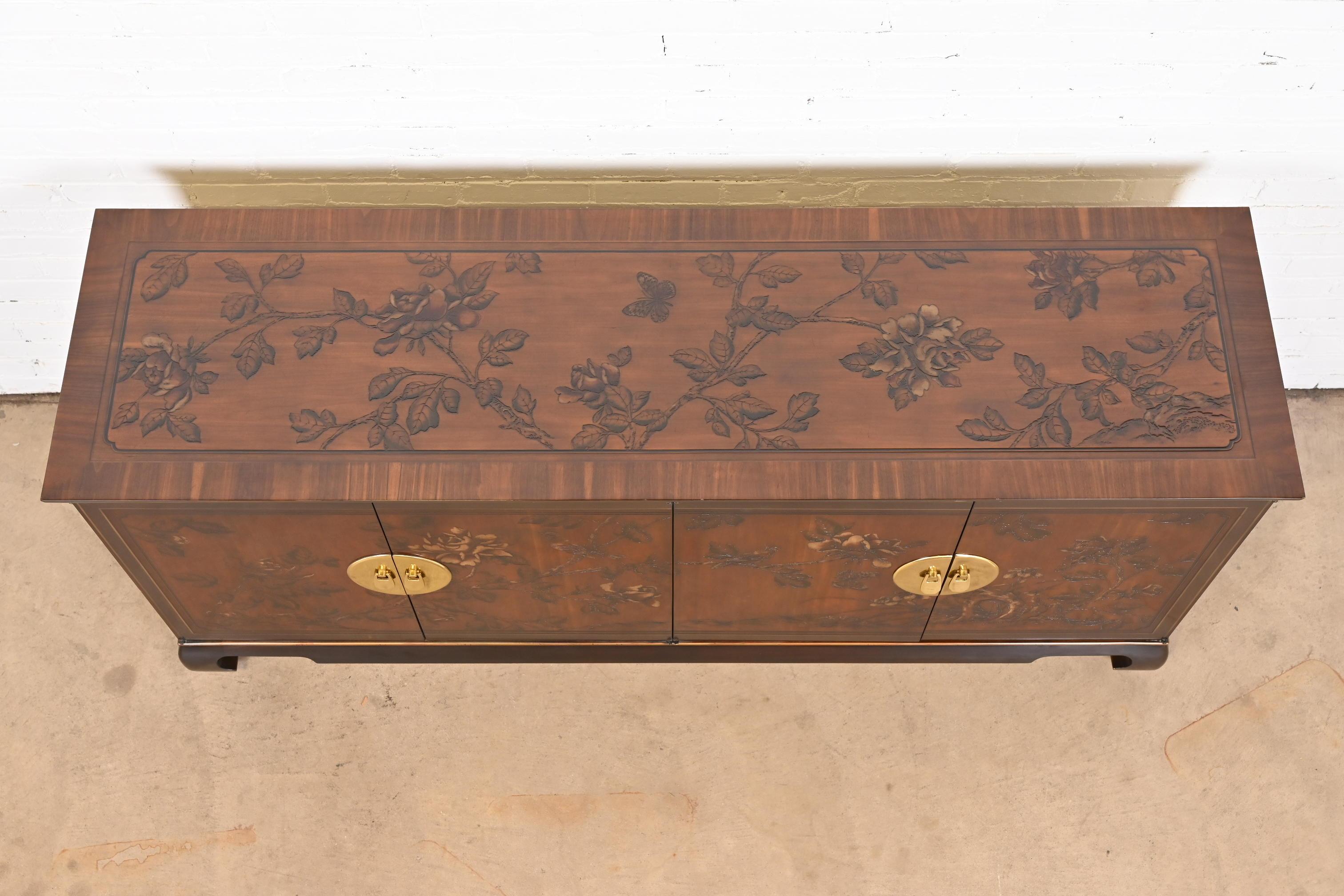 Late 20th Century Drexel Heritage Hollywood Regency Chinoiserie Mahogany Sideboard Credenza