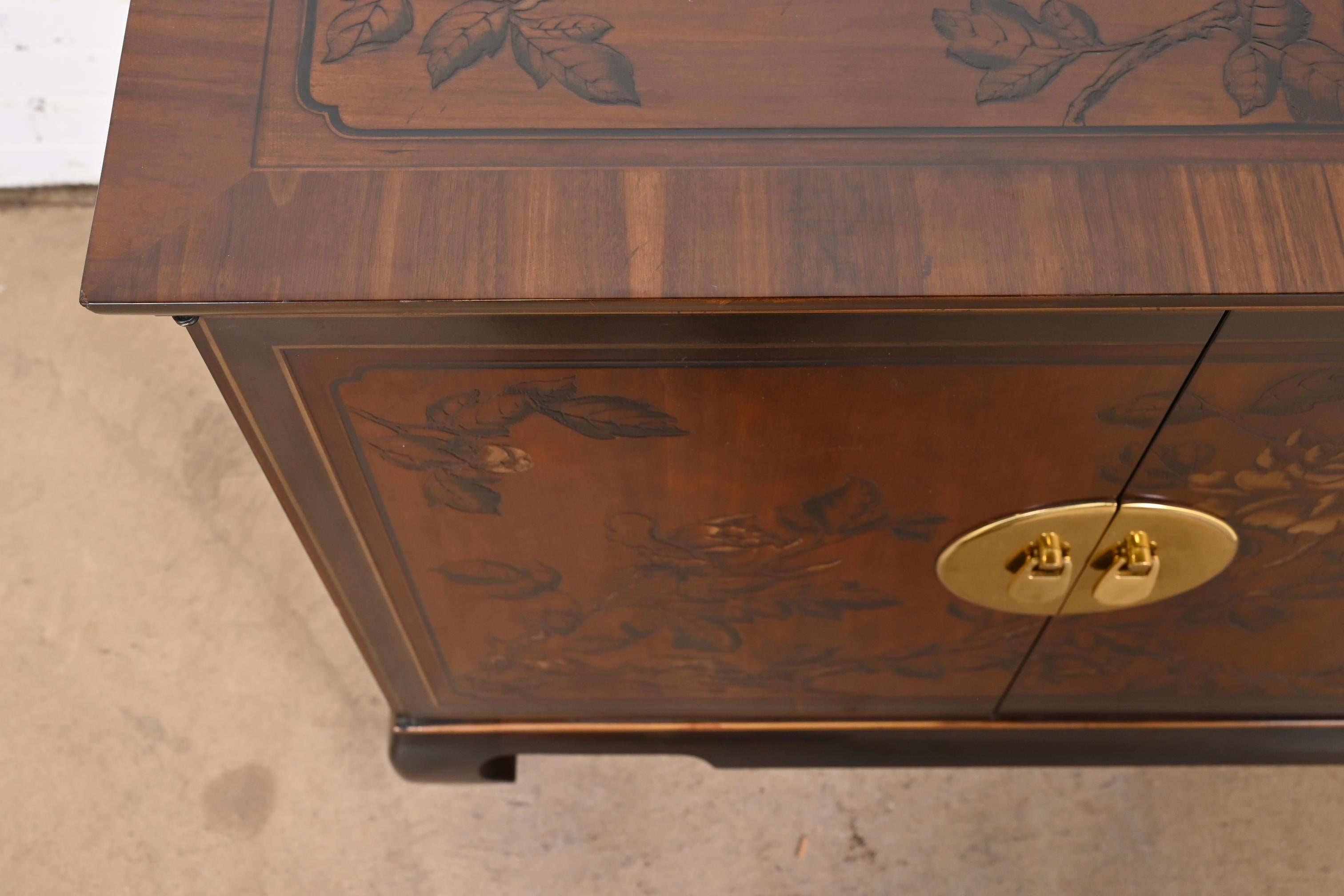Brass Drexel Heritage Hollywood Regency Chinoiserie Mahogany Sideboard Credenza