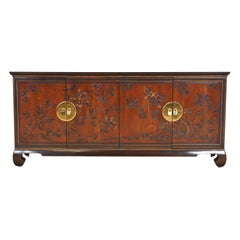 Drexel Heritage Hollywood Regency Chinoiserie Mahogany Sideboard Credenza