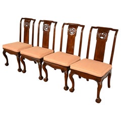 Chaises de salle à manger en acajou sculpté « Chinoiserie » de style Hollywood Regency de la collection Drexel Heritage
