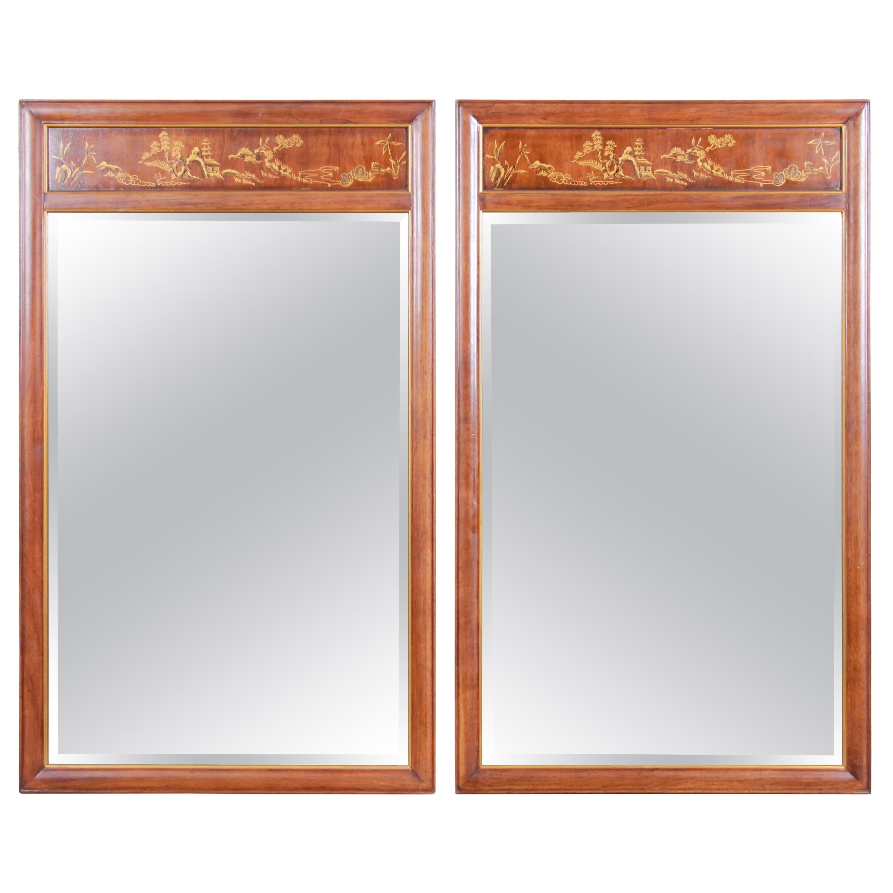 Drexel Heritage Hollywood Regency Chinoiserie Wall Mirrors, a Pair