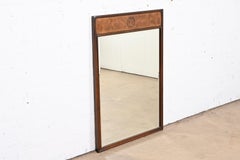 Drexel Heritage Hollywood Regency Chinoiserie Walnut and Burl Wood Wall Mirror