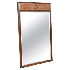 Drexel Heritage Hollywood Regency Chinoiserie Walnut and Burl Wood Wall Mirror