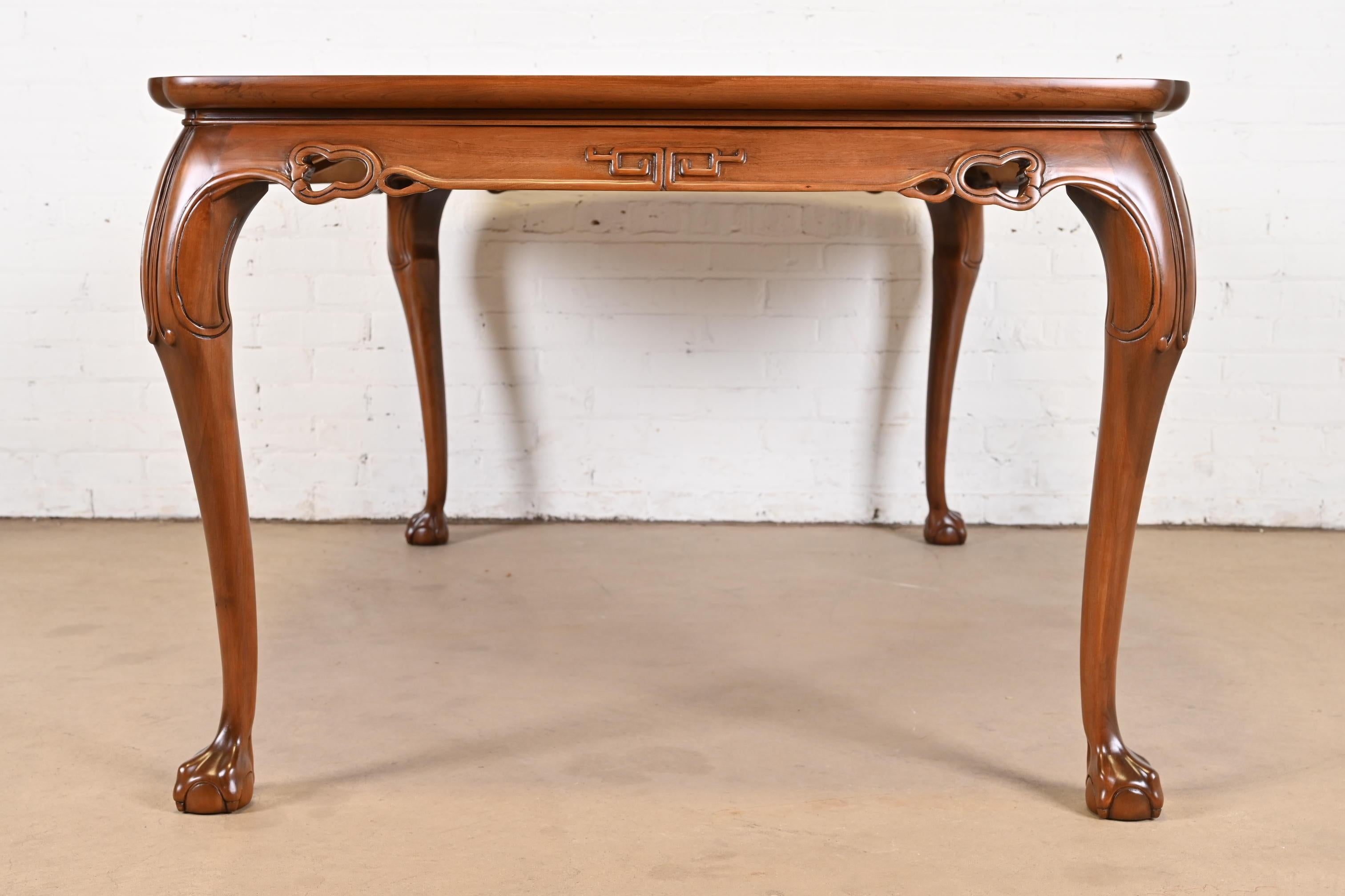 Drexel Heritage Hollywood Regency Chinoiserie Walnut Extension Dining Table For Sale 8