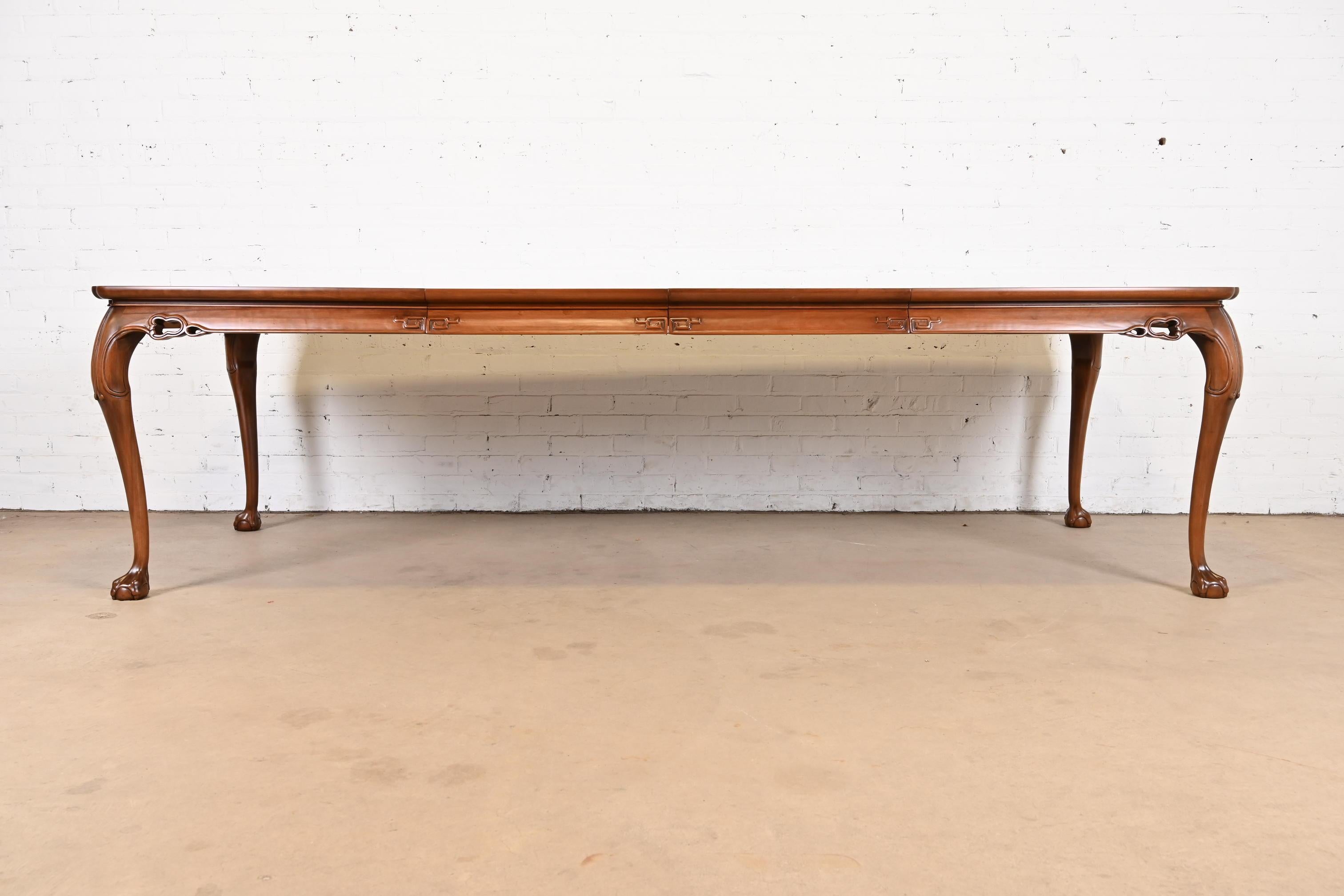 Late 20th Century Drexel Heritage Hollywood Regency Chinoiserie Walnut Extension Dining Table For Sale