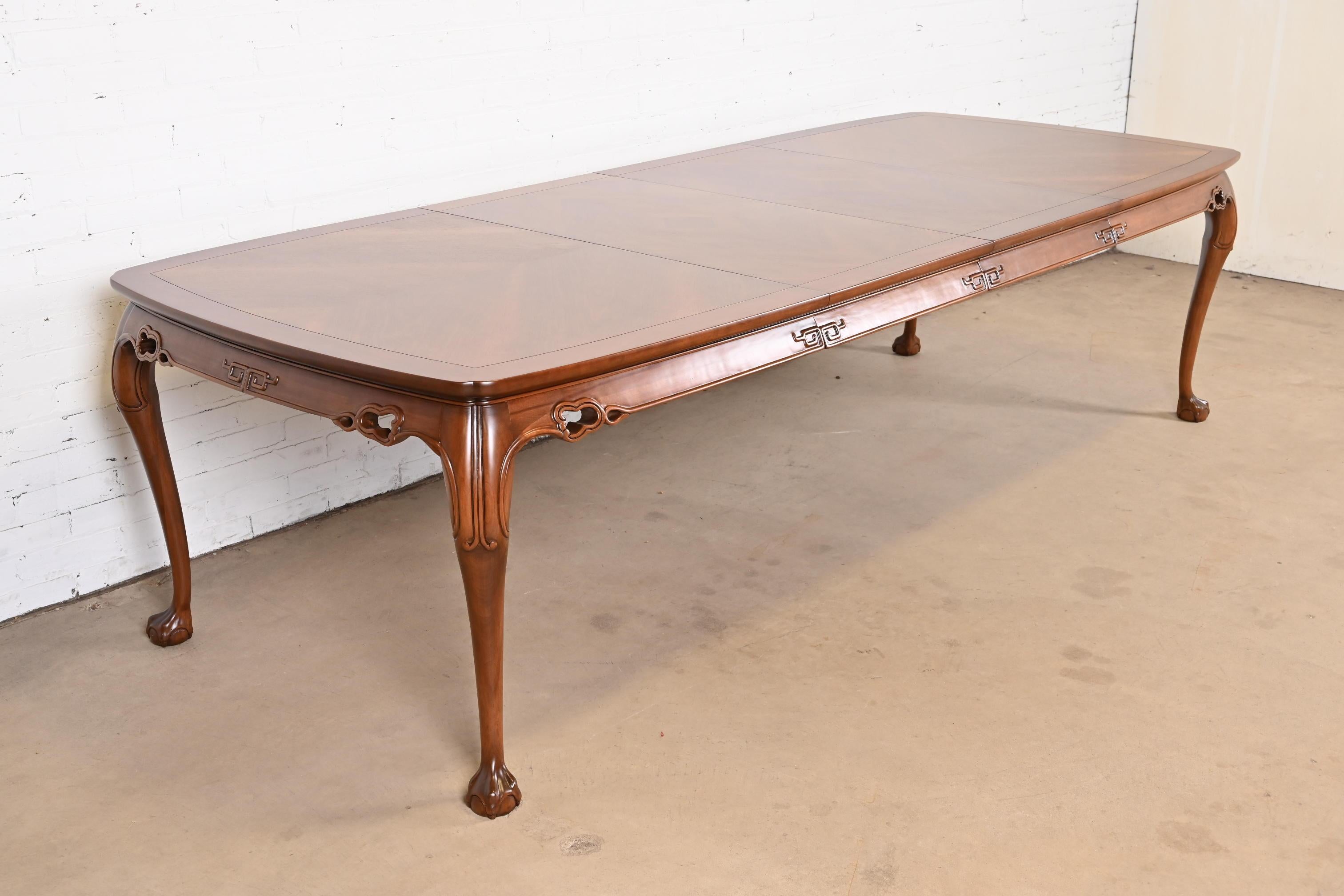 Drexel Heritage Hollywood Regency Chinoiserie Walnut Extension Dining Table For Sale 1