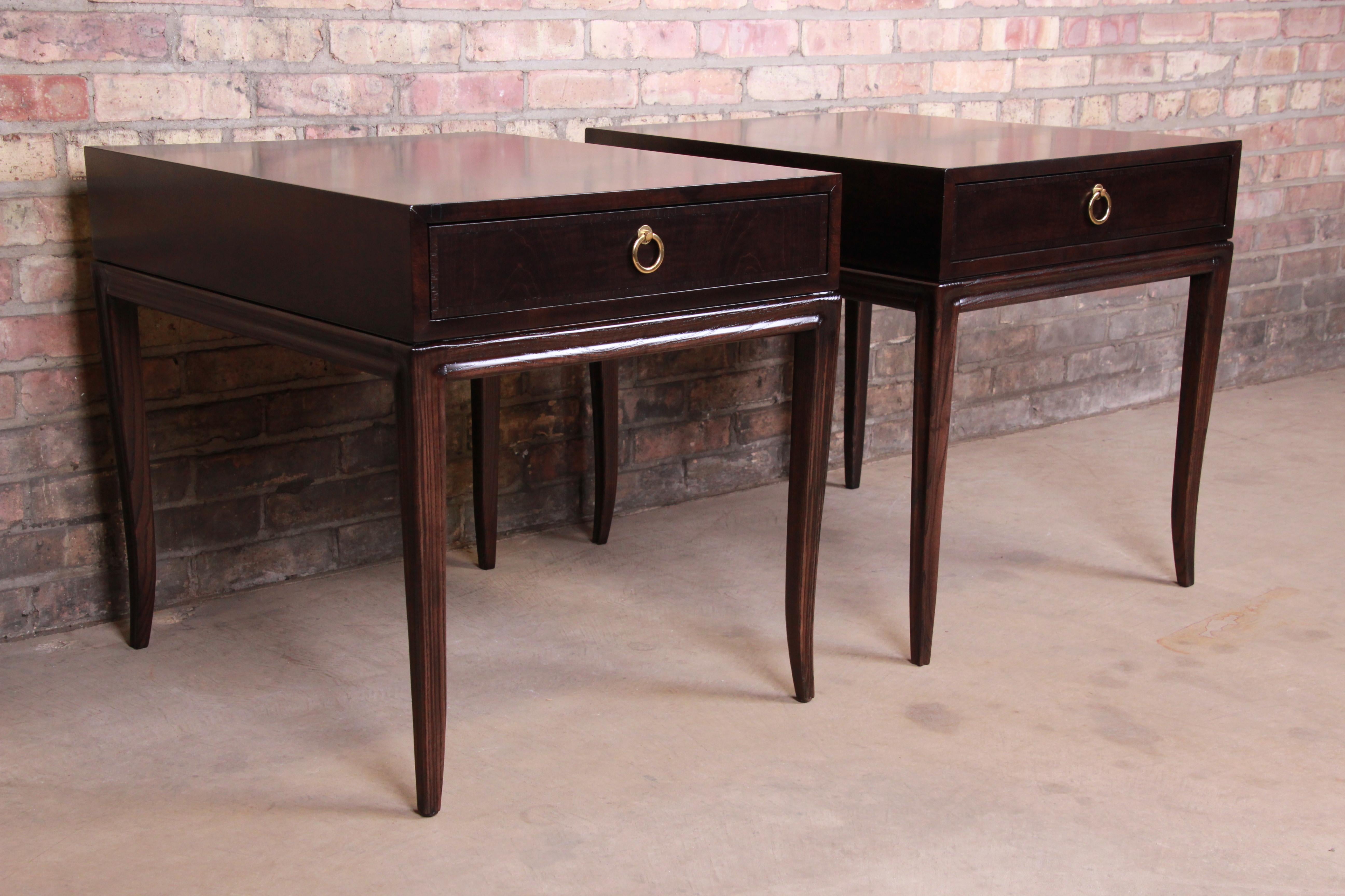 Mid-Century Modern Drexel Heritage Hollywood Regency Mahogany Nightstands or End Tables, Refinished