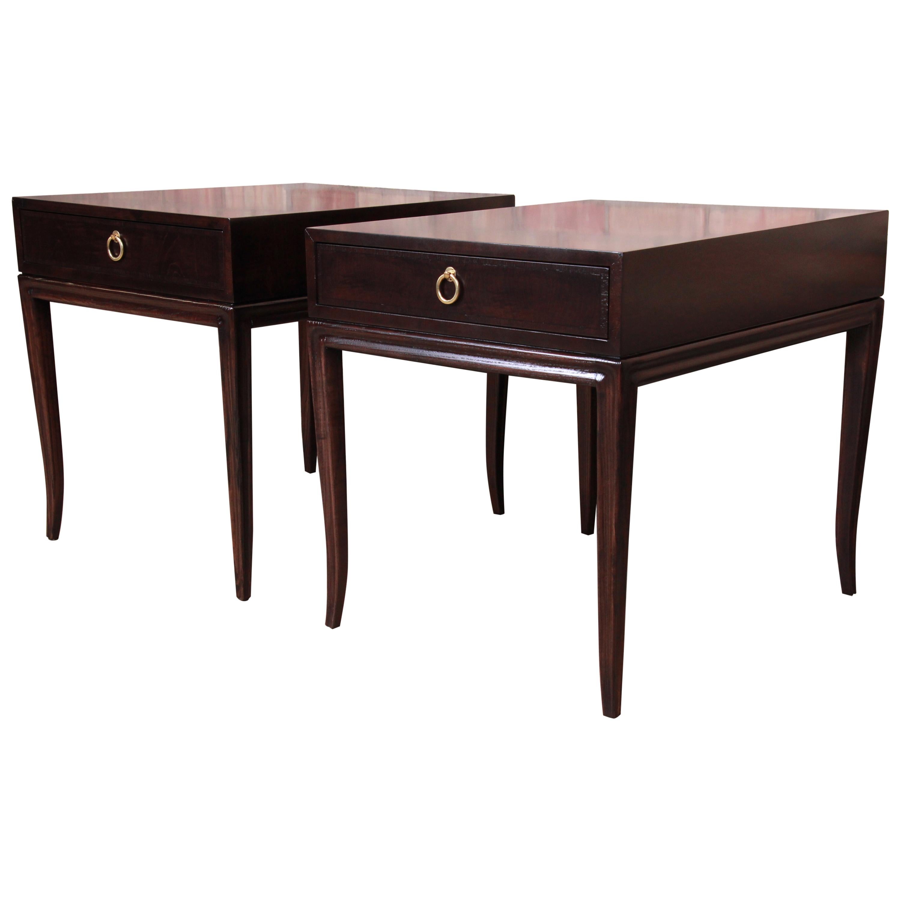 Drexel Heritage Hollywood Regency Mahogany Nightstands or End Tables, Refinished