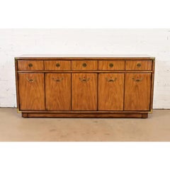 Drexel Heritage Hollywood Regency Walnut Sideboard Credenza, Circa 1970s