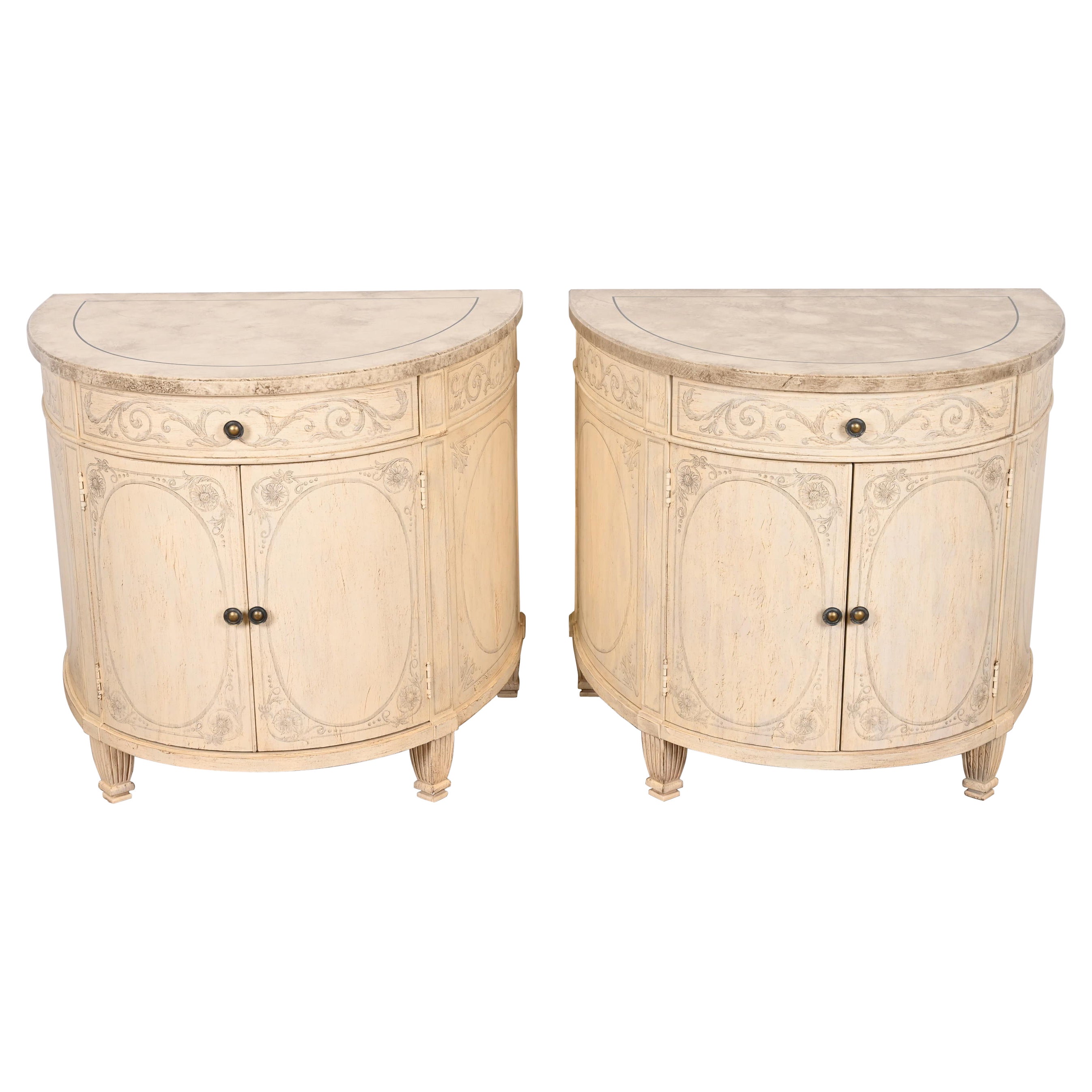 Drexel Heritage Italian Neoclassical Demilune Cabinets, Pair