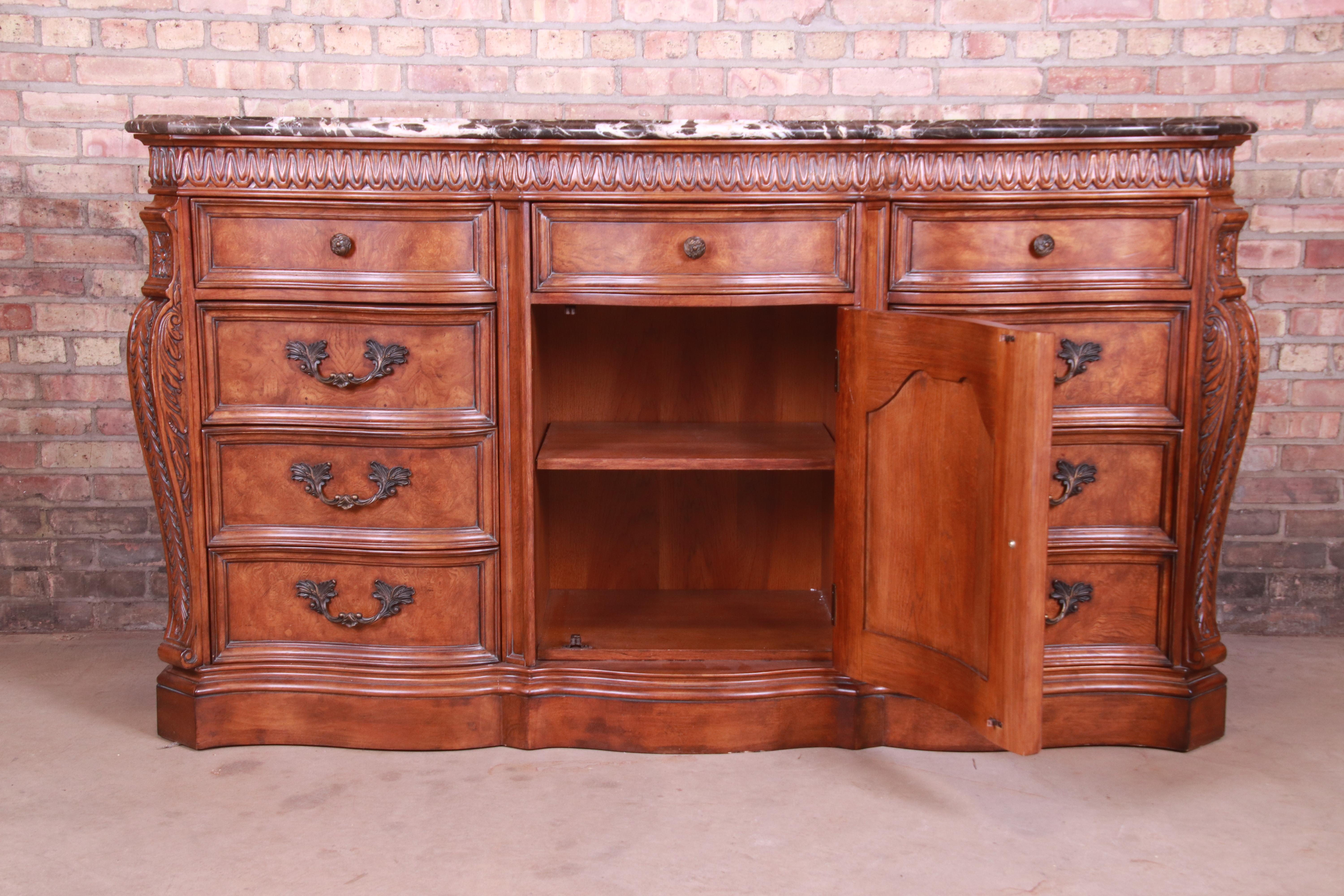 Drexel Heritage Italian Provincial Burled Walnut Marble-Top Dresser or Sideboard 1