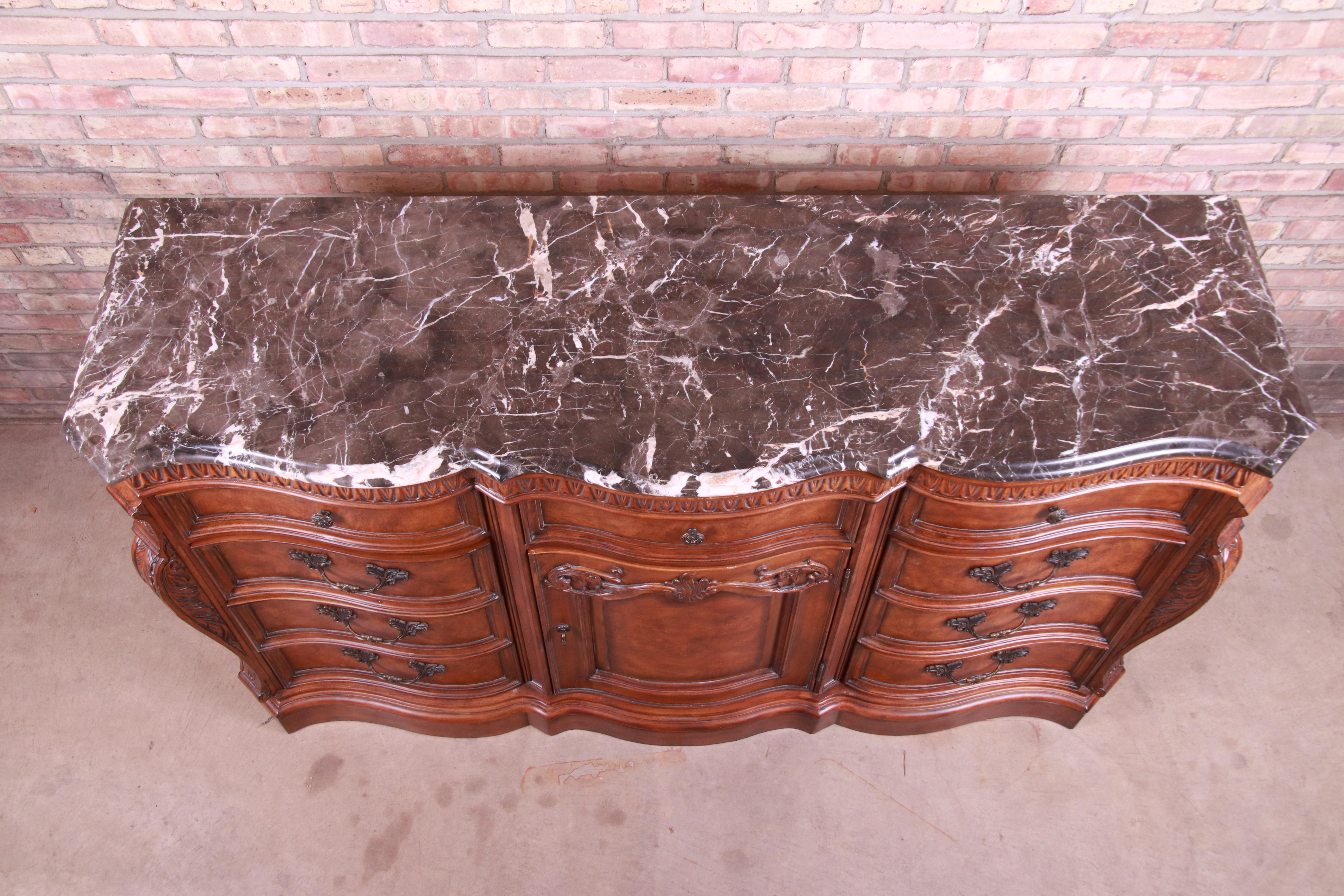 Drexel Heritage Italian Provincial Burled Walnut Marble-Top Dresser or Sideboard 2