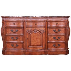 Drexel Heritage Italian Provincial Burled Walnut Marble-Top Dresser or Sideboard