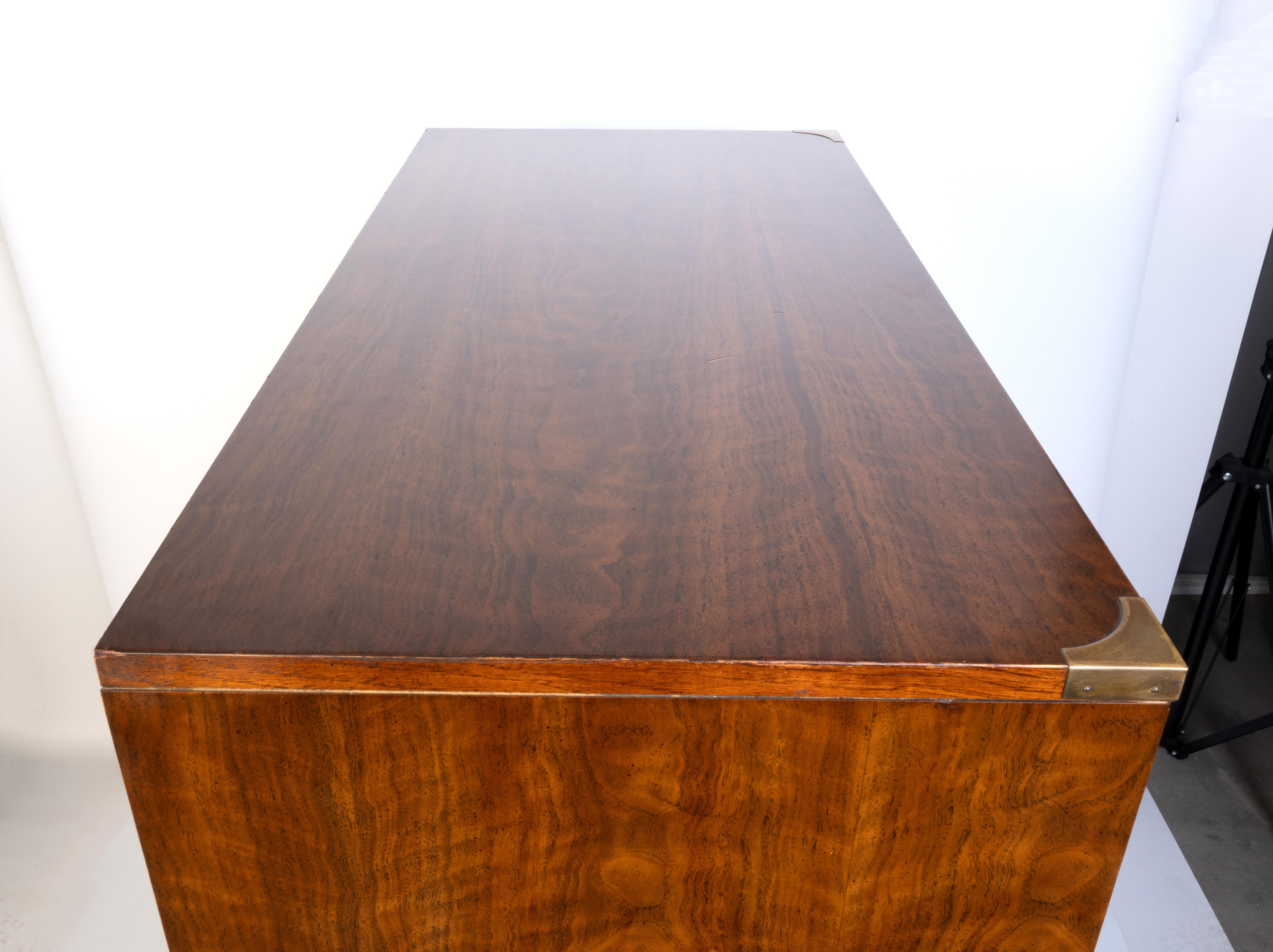 Drexel Heritage Lacquered Walnut Campaign Style Chest Of Drawers C.1970 5