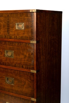 Drexel Heritage Lacquered Walnut Campaign Style Chest Of Drawers C.1970