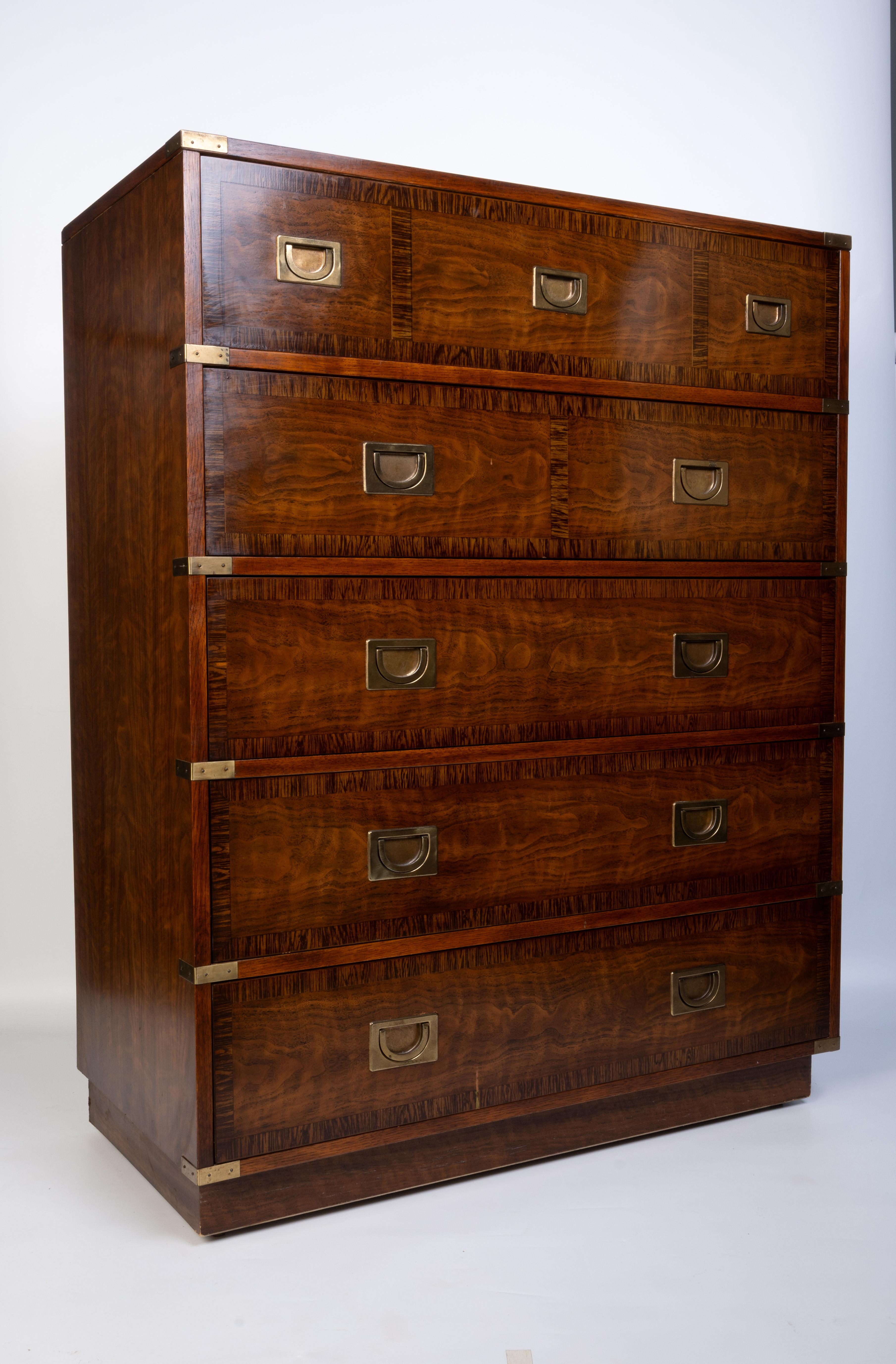 Drexel Heritage Lacquered Walnut Campaign Style Chest Of Drawers C.1970 3