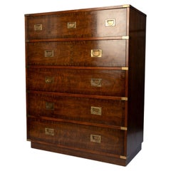 Drexel Heritage Lacquered Walnut Campaign Style Chest Of Drawers C.1970