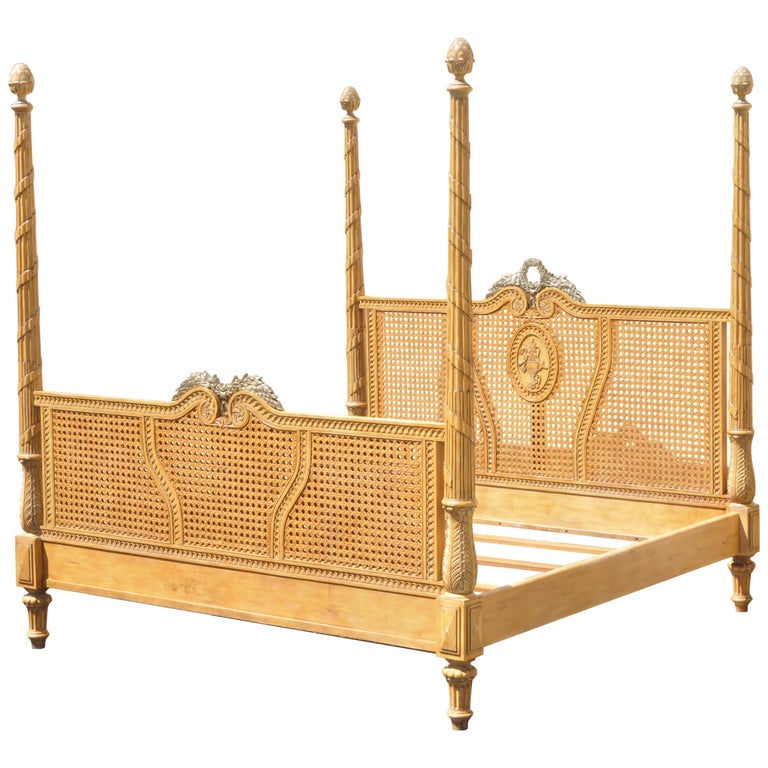 Drexel Heritage Legacy Collection 4 Post King Size Cane Poster Bed Italian  Style at 1stDibs