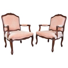 Drexel Heritage Louis XV French Style Bergère Chairs in Light Salmon Velvet