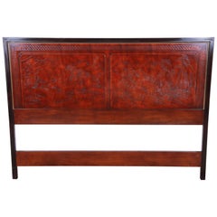 Retro Drexel Heritage Mahogany and Brass Chinoiserie Queen Size Headboard