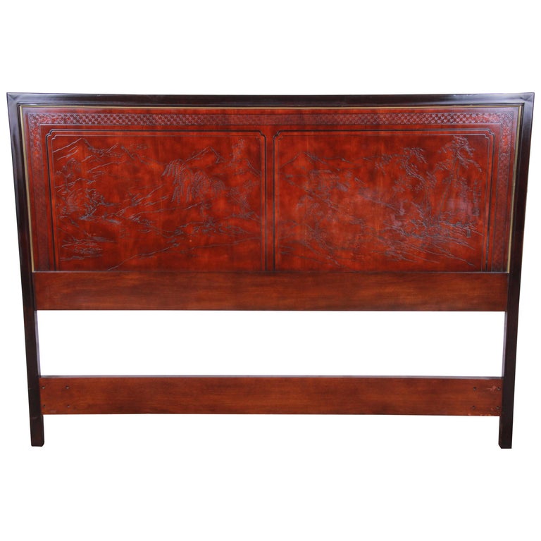 Drexel Heritage Mahogany and Brass Chinoiserie Queen Size Headboard at