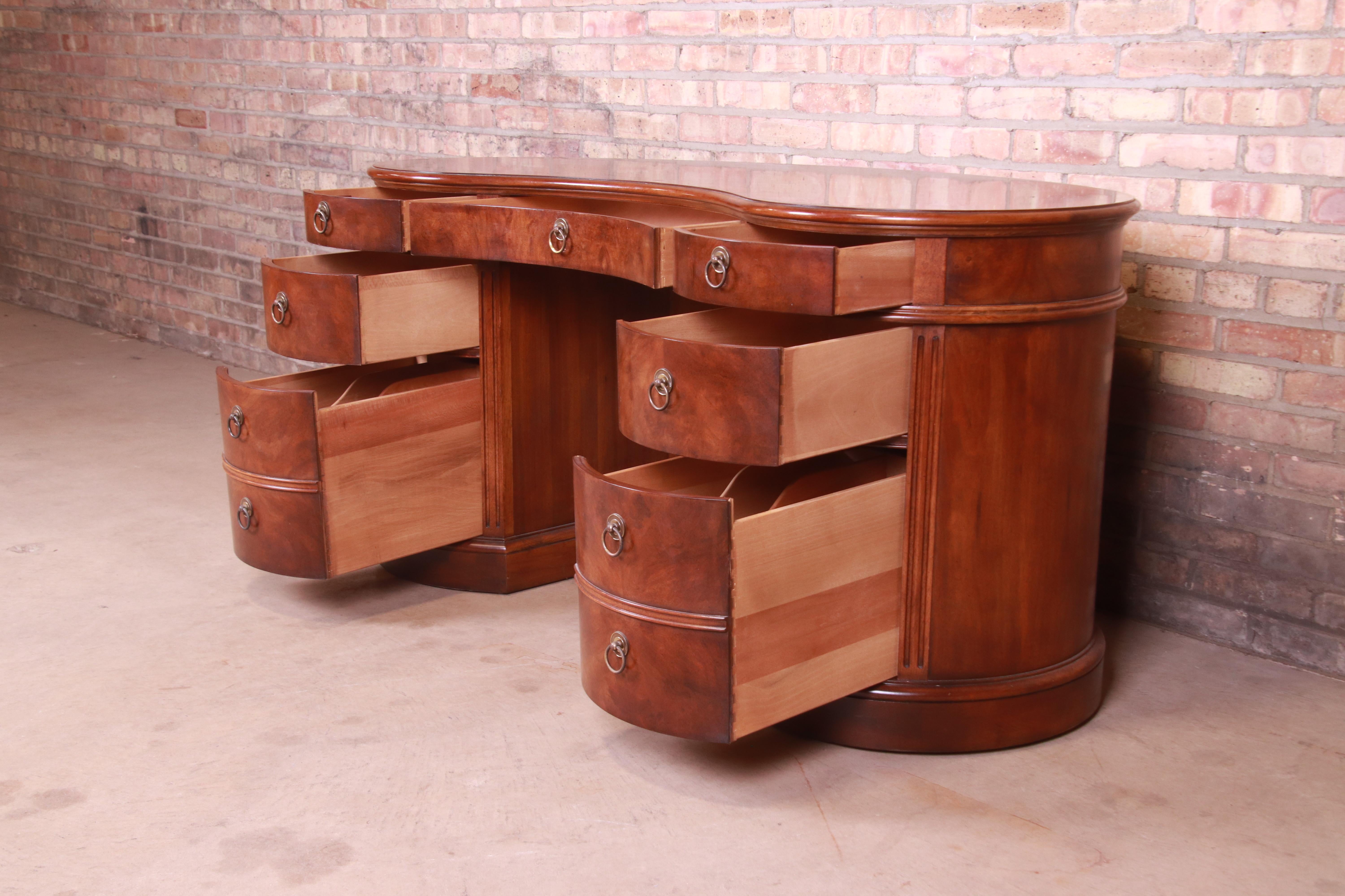 Drexel Heritage Mahogany and Burl Wood Kidney Shaped Desk with Bookcase 1