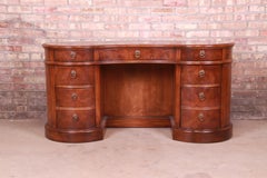 Drexel Heritage Mahogany and Burl Wood Kidney Shaped Desk with Bookcase