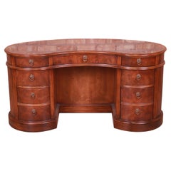 Drexel Heritage Mahogany and Burl Wood Kidney Shaped Desk with Bookcase