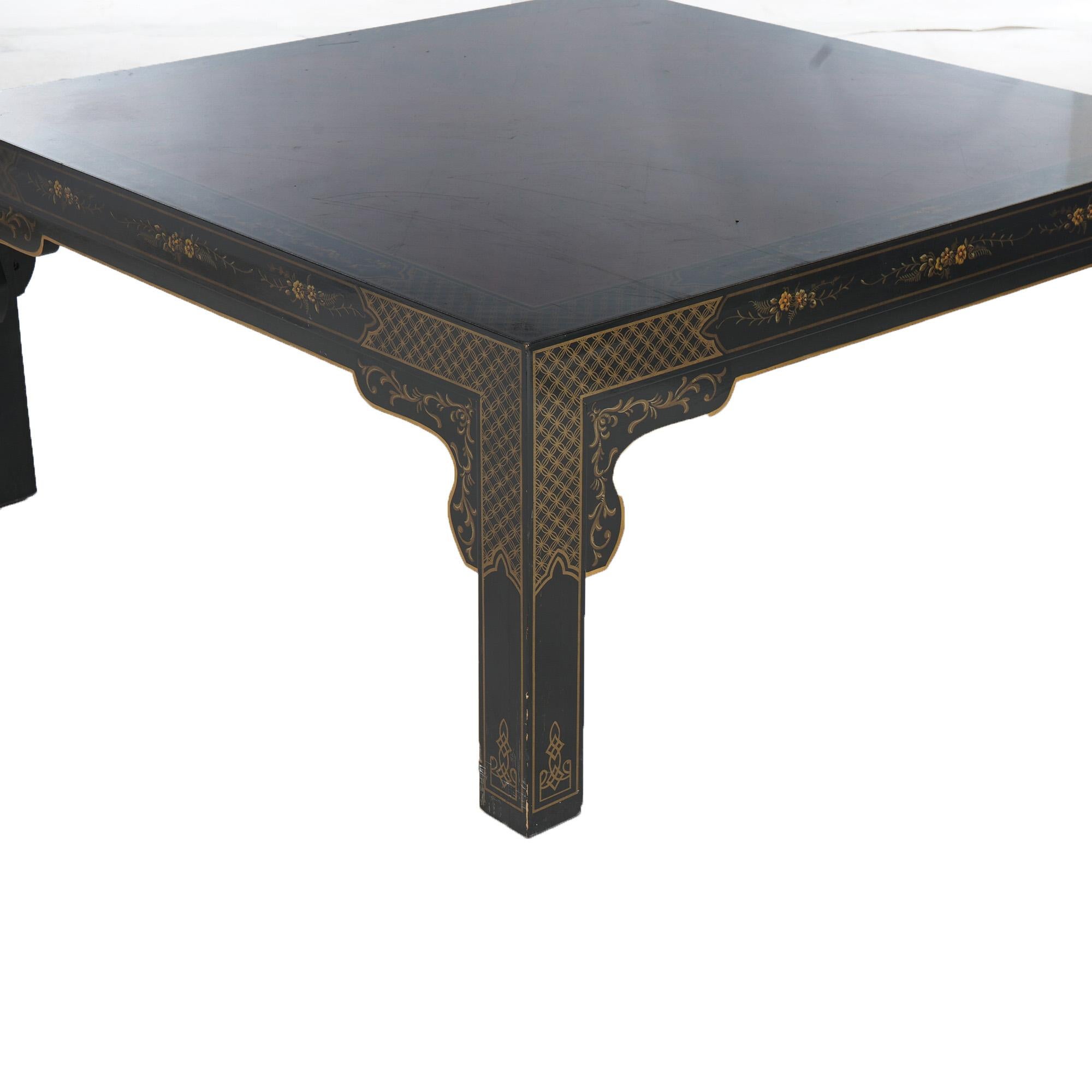 ***Ask About Reduced In-House Delivery Rates - Reliable Professional Service & Fully Insured***
Drexel Heritage Mahogany and Ebonized Low Table with Gilt Chinoiserie Decoration Raised on Straight Square Legs C1950


Measures- 17.5''H x 38''W x 38''D