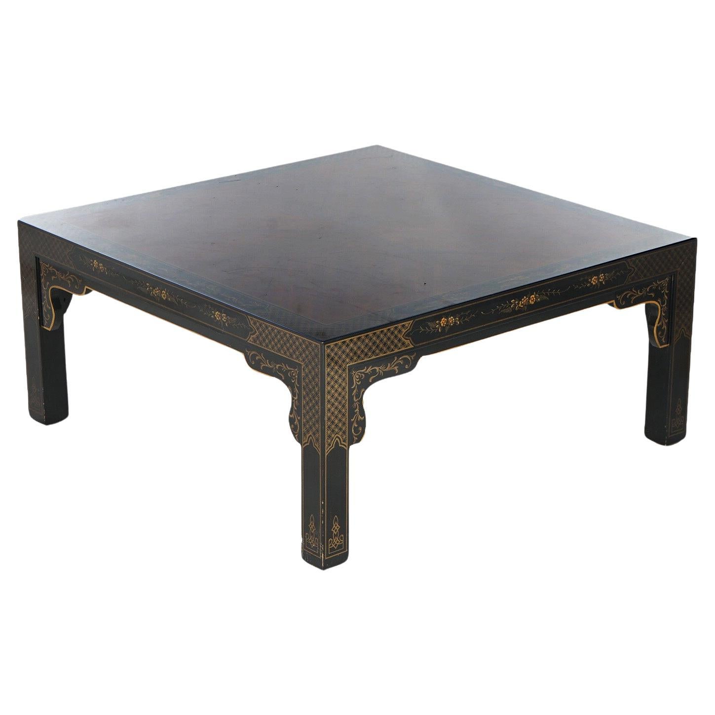  Drexel Heritage Mahogany And Ebonized Chinoiserie Decorated Low Table C1950 For Sale