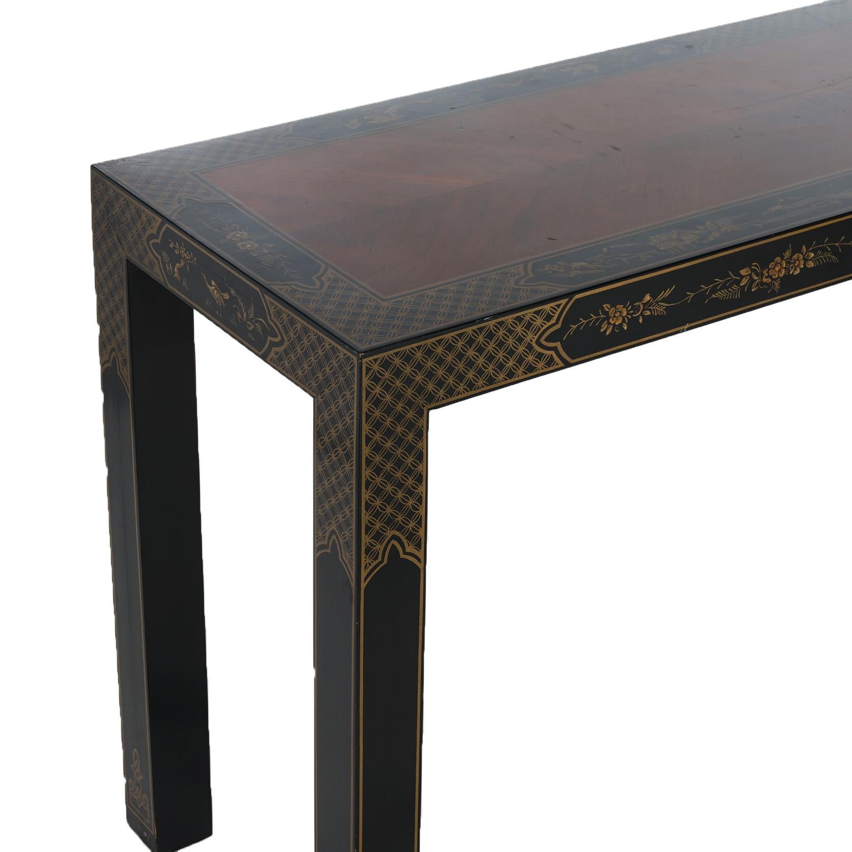 Drexel Heritage Mahogany And Ebonized Chinoiserie Decorated Sofa Table C1950 For Sale 1