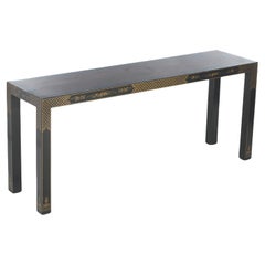 Tavolo da divano decorato in mogano e cineserie ebanizzata Drexel Heritage C1950