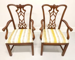DREXEL HERITAGE Mahogany Chippendale Straight Leg Dining Armchairs - Pair