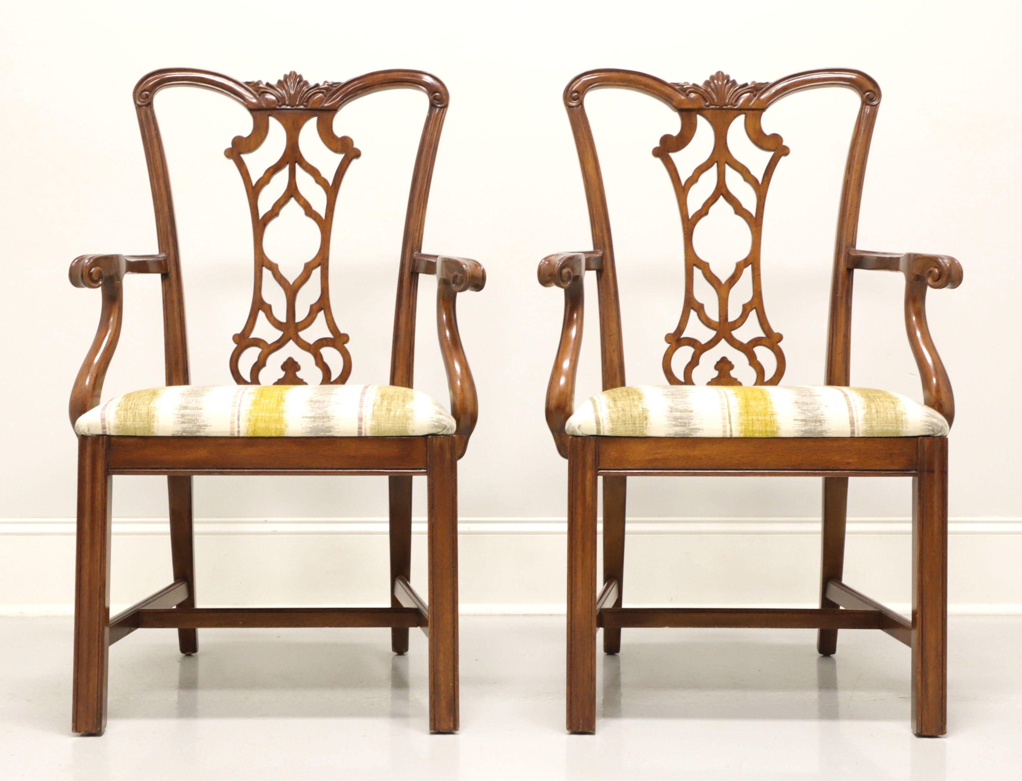 American DREXEL HERITAGE Mahogany Chippendale Straight Leg Dining Armchairs - Pair For Sale