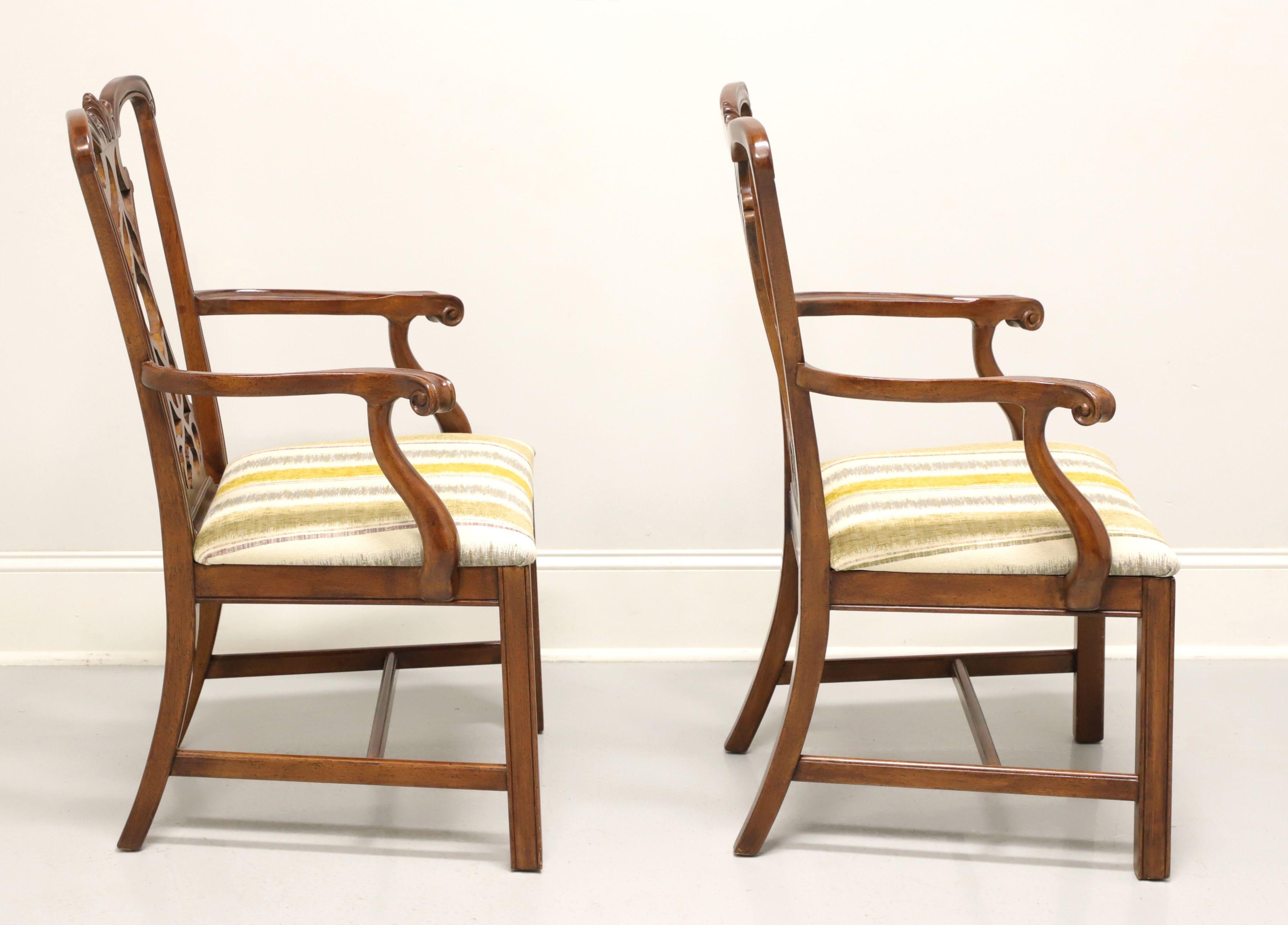 DREXEL HERITAGE Mahogany Chippendale Straight Leg Dining Armchairs - Pair In Good Condition For Sale In Charlotte, NC