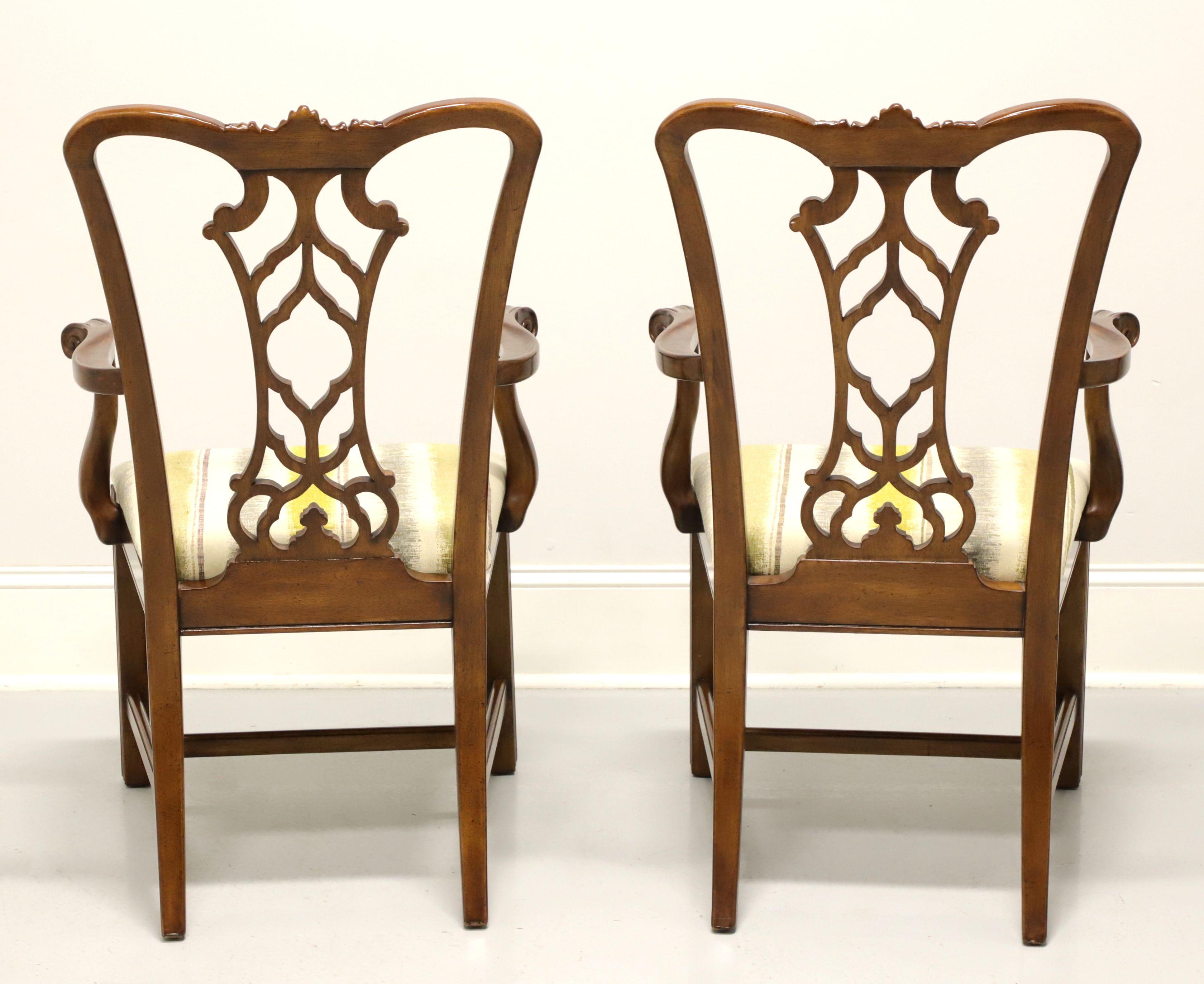 20th Century DREXEL HERITAGE Mahogany Chippendale Straight Leg Dining Armchairs - Pair For Sale