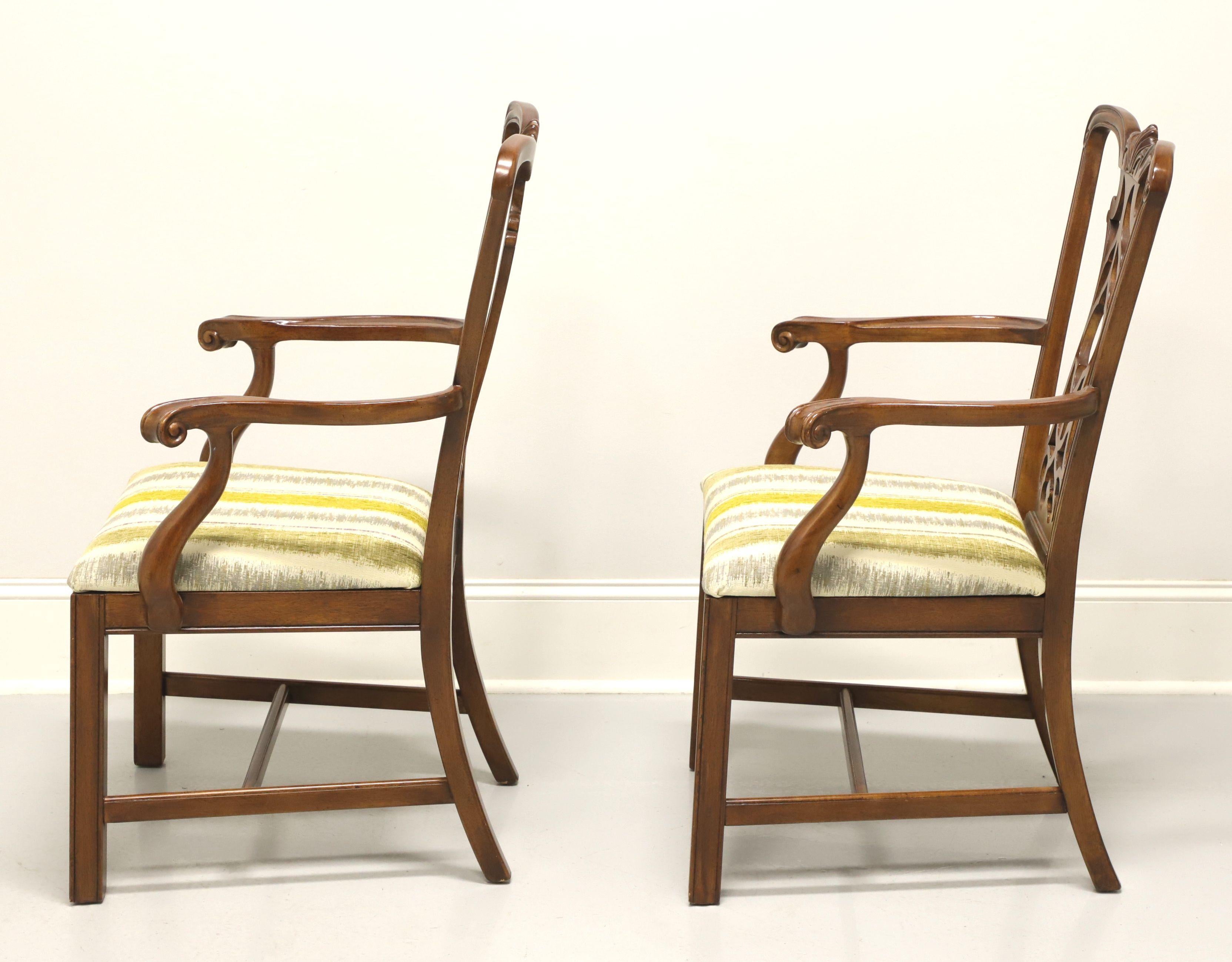 Fabric DREXEL HERITAGE Mahogany Chippendale Straight Leg Dining Armchairs - Pair For Sale